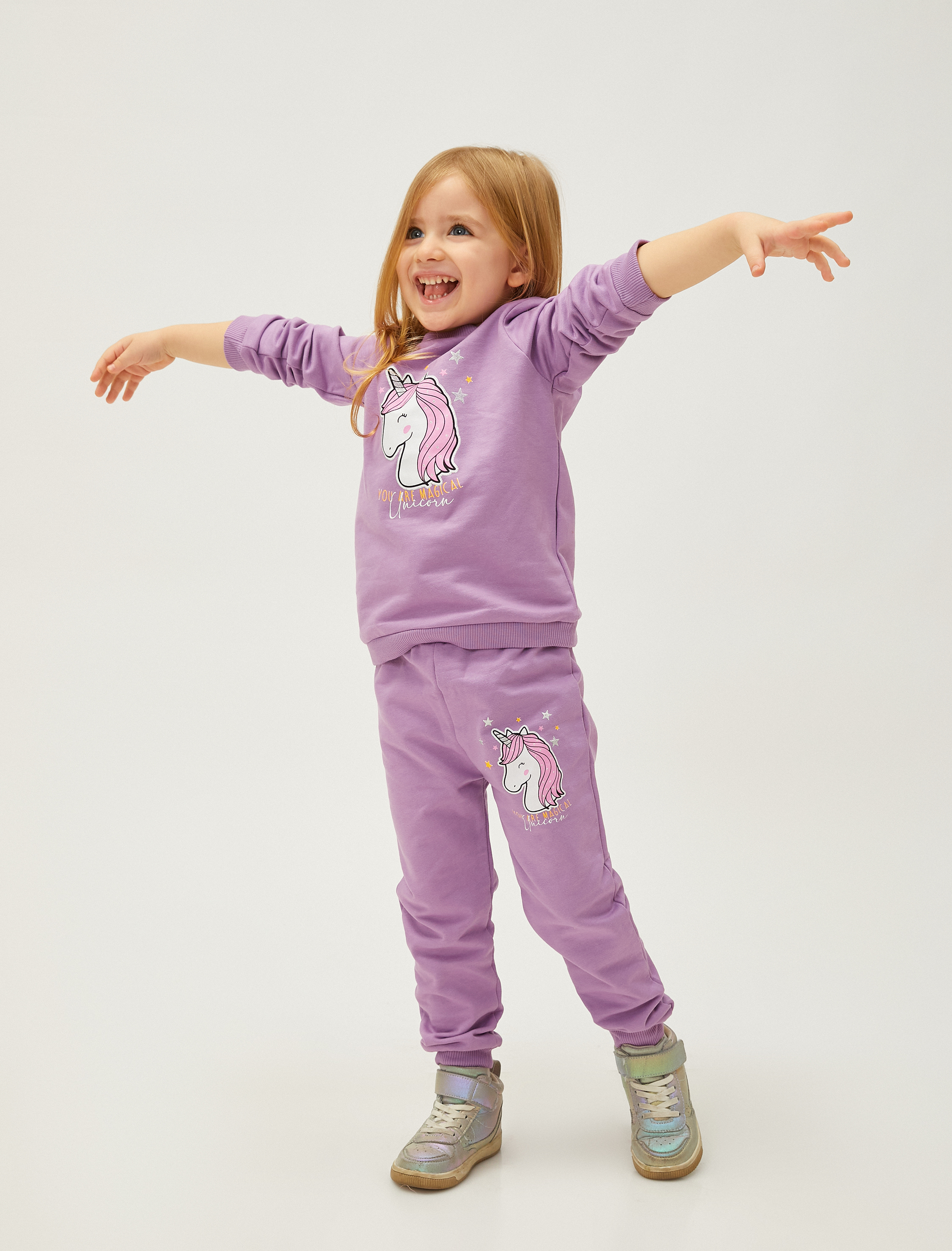 Kız Bebek Unicorn Baskılı Jogger Eşofman Altı Beli Lastikli Pamuklu Şardonlu