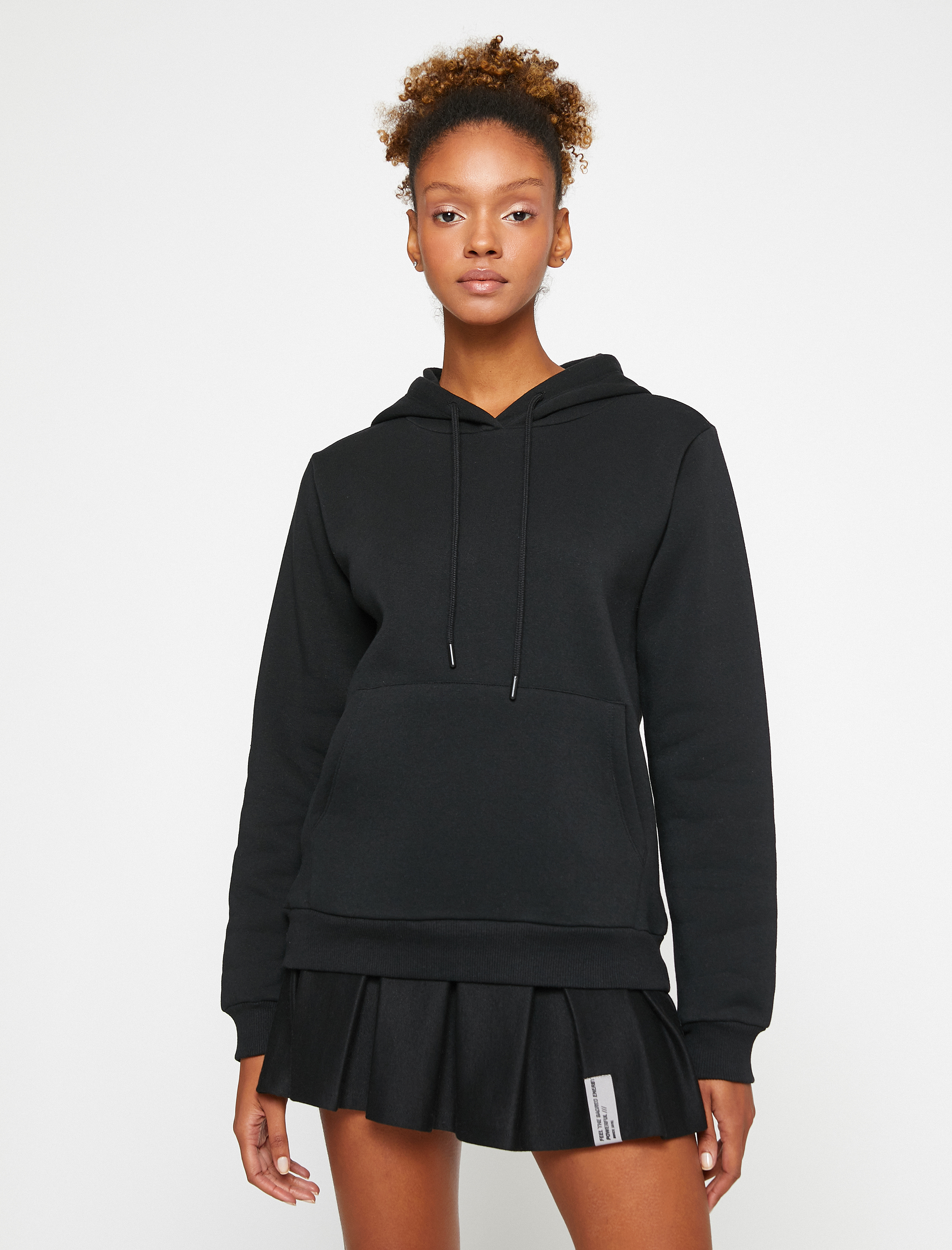   Şardonlu Kapüşonlu Sweatshirt Kanguru Cepli Uzun Kollu