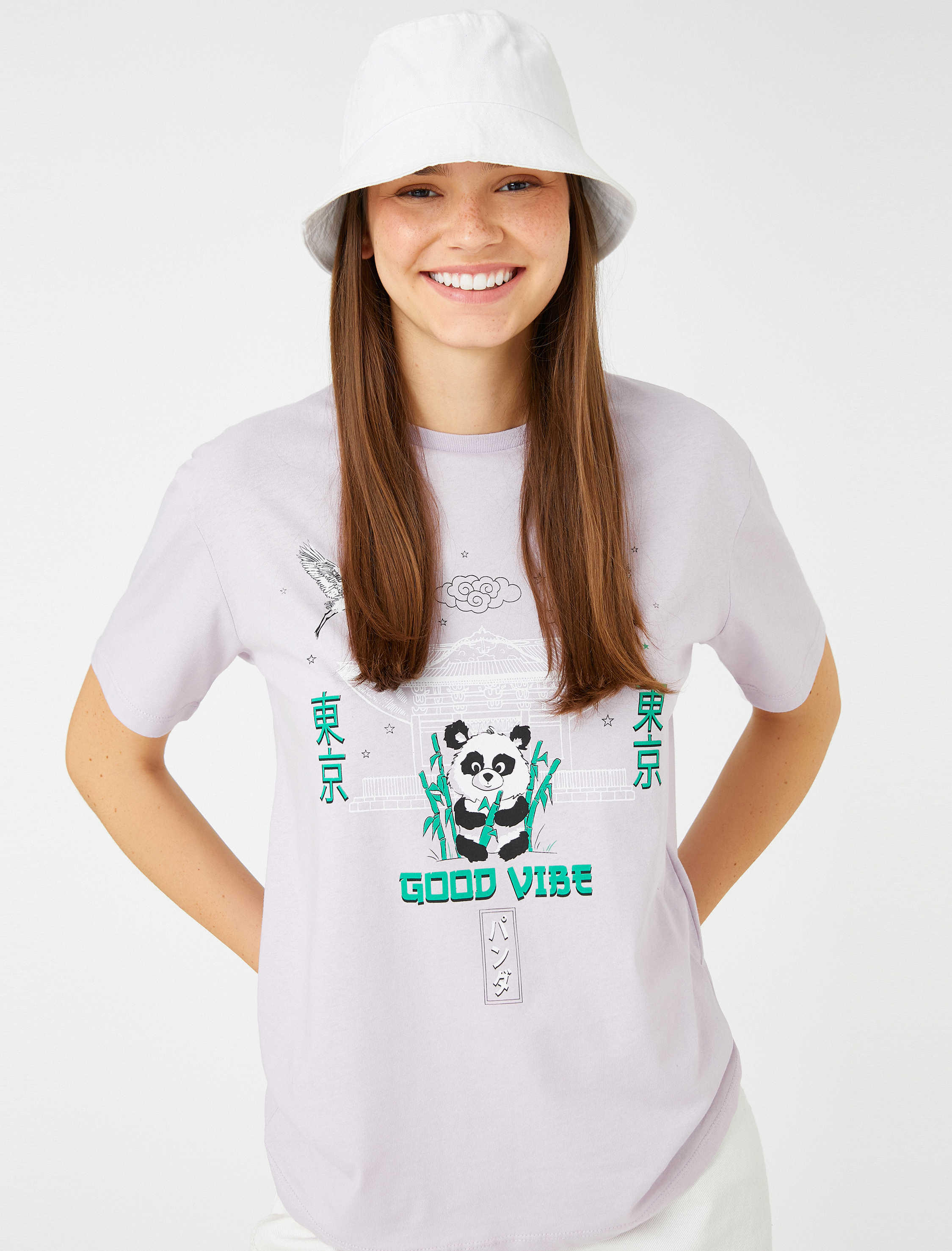   Uzak Doğu Baskılı Tişört Kısa Kollu Bisiklet Yaka