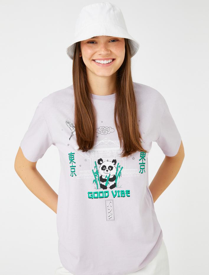  Uzak Doğu Baskılı Tişört Kısa Kollu Bisiklet Yaka