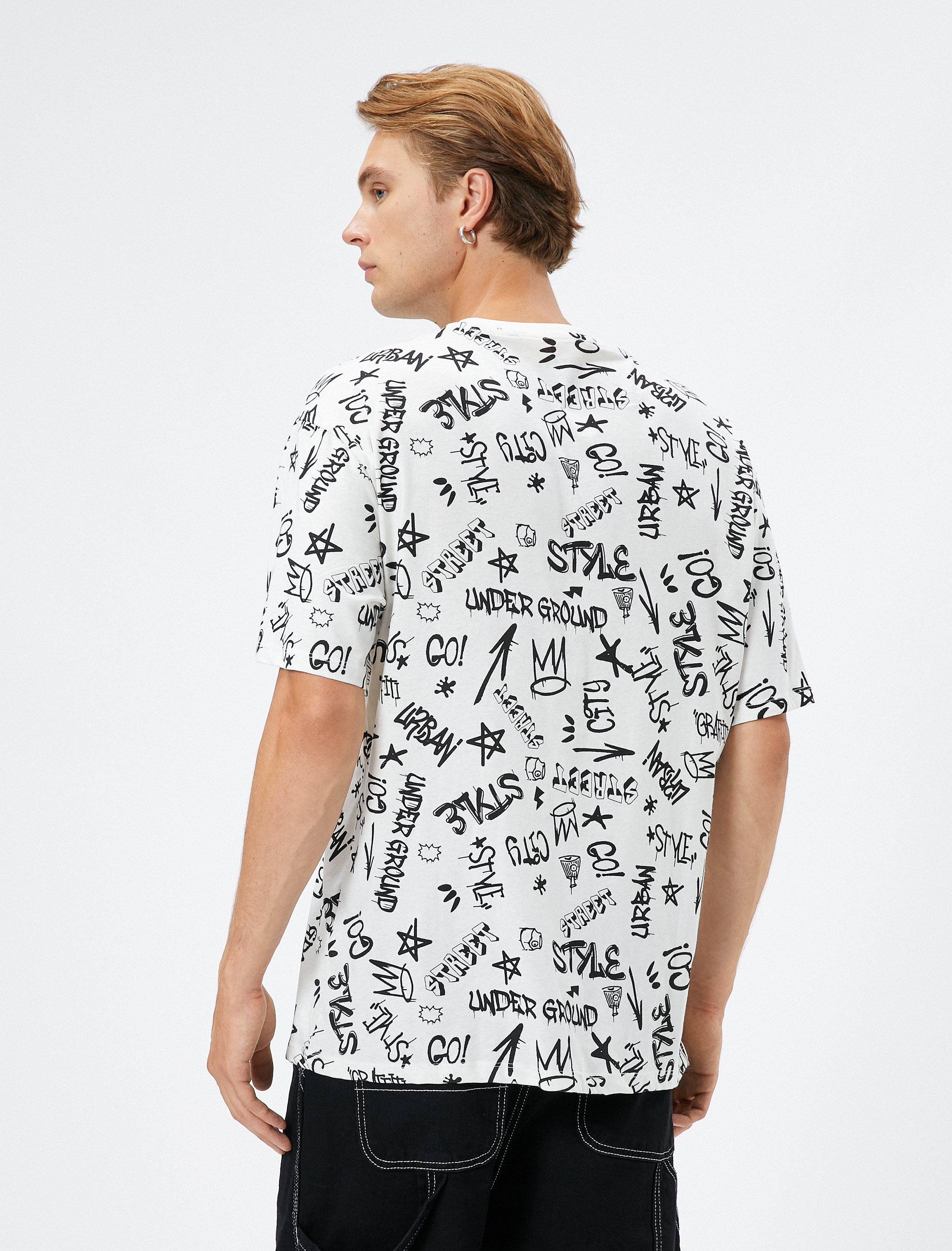   Oversize Tişört Slogan Baskılı Cep Detaylı