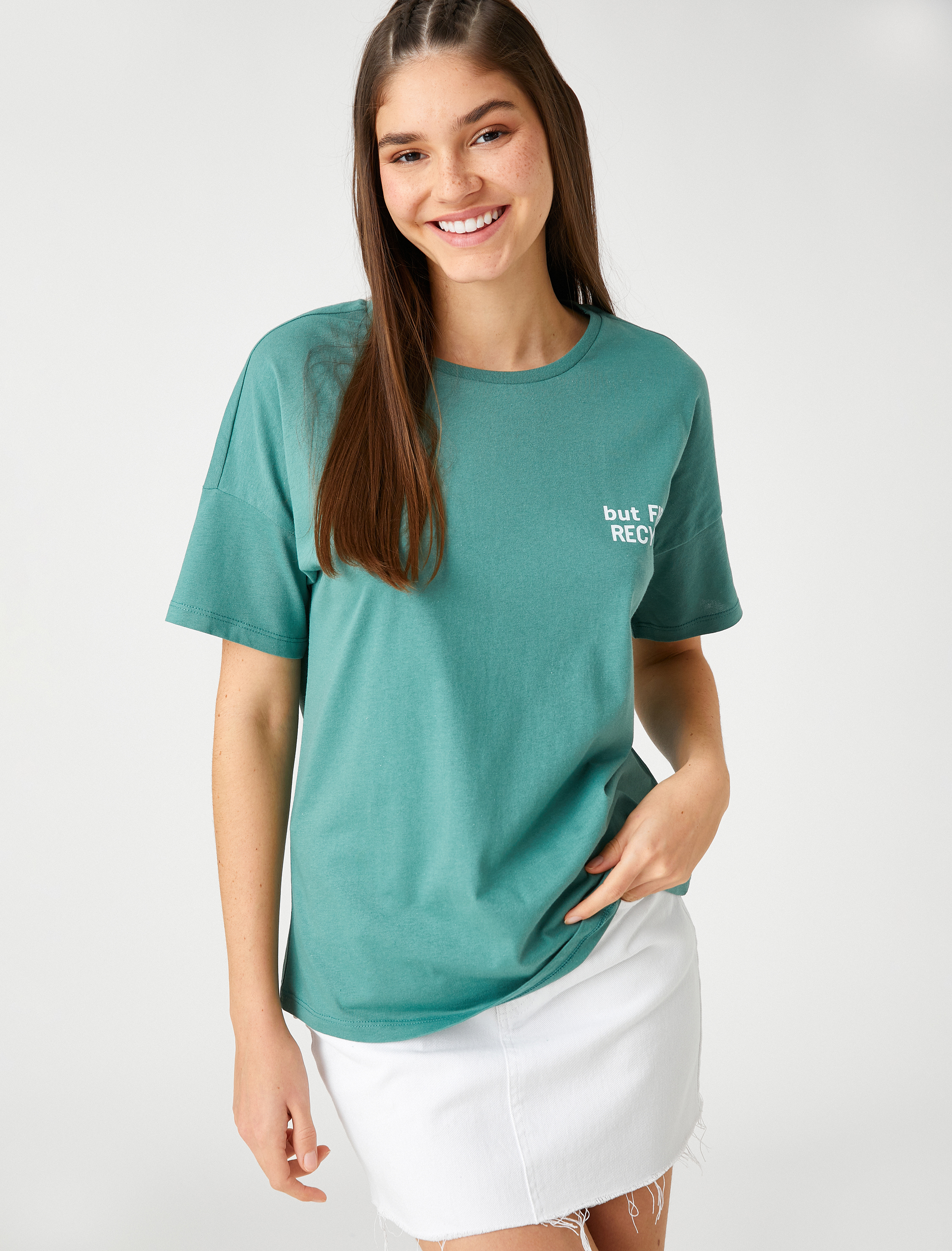   Slogan Baskılı Tişört Kısa Kollu Bisiklet Yaka