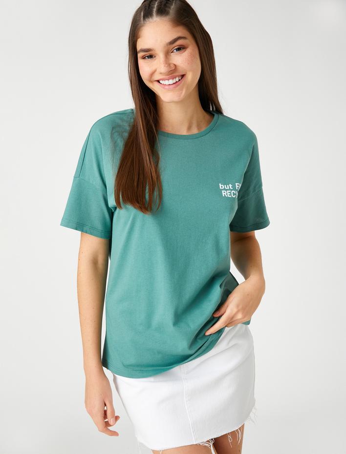  Slogan Baskılı Tişört Kısa Kollu Bisiklet Yaka