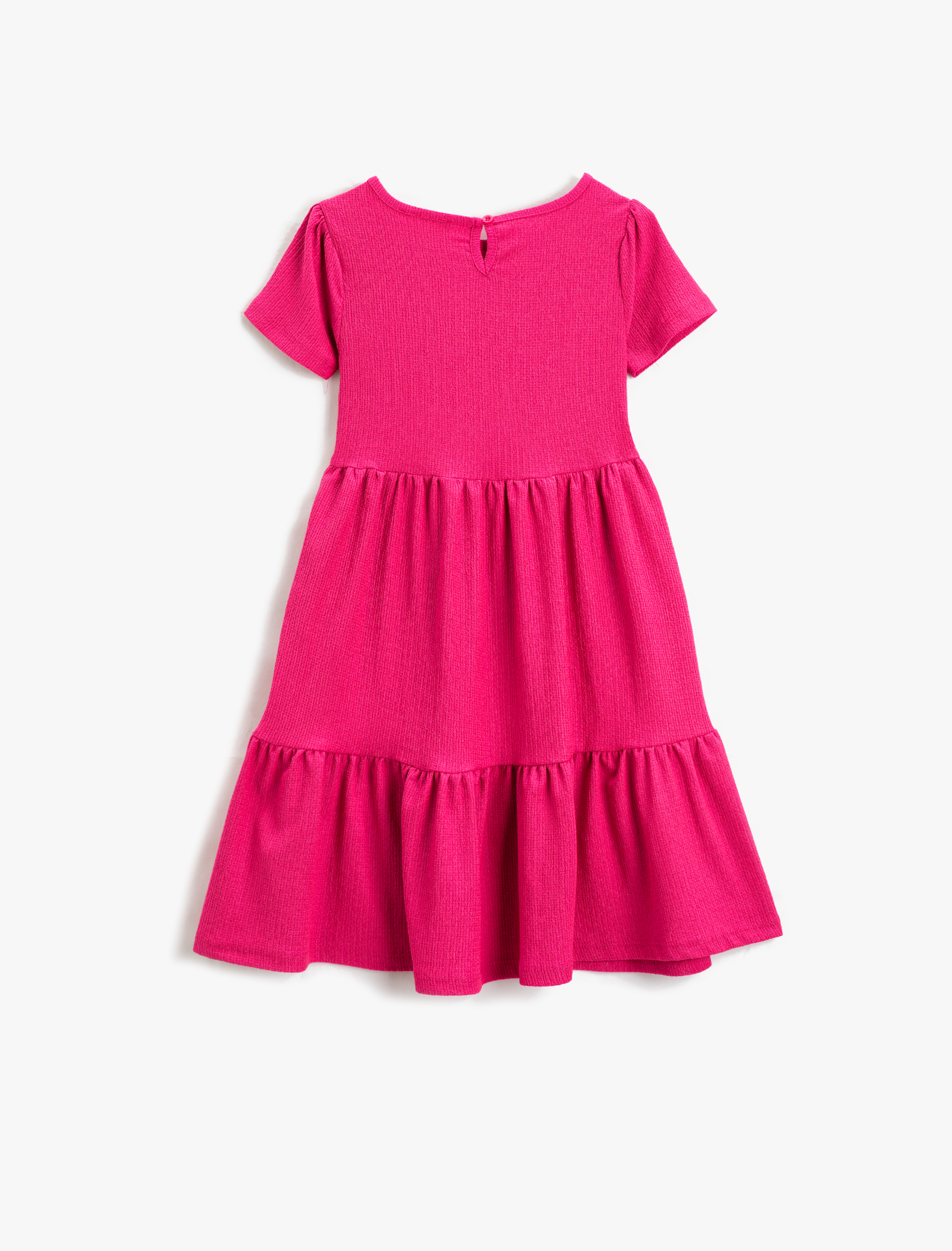  Kız Çocuk Elbise Basic Midi Kısa Kollu Yuvarlak Yaka Katlı