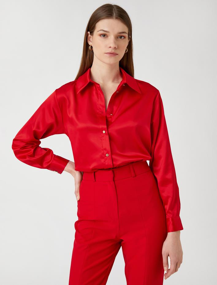  Saten Gömlek Uzun Kollu Düğmeli