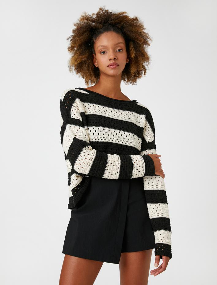  Ajurlu Kazak Uzun Kollu Yuvarlak Yaka