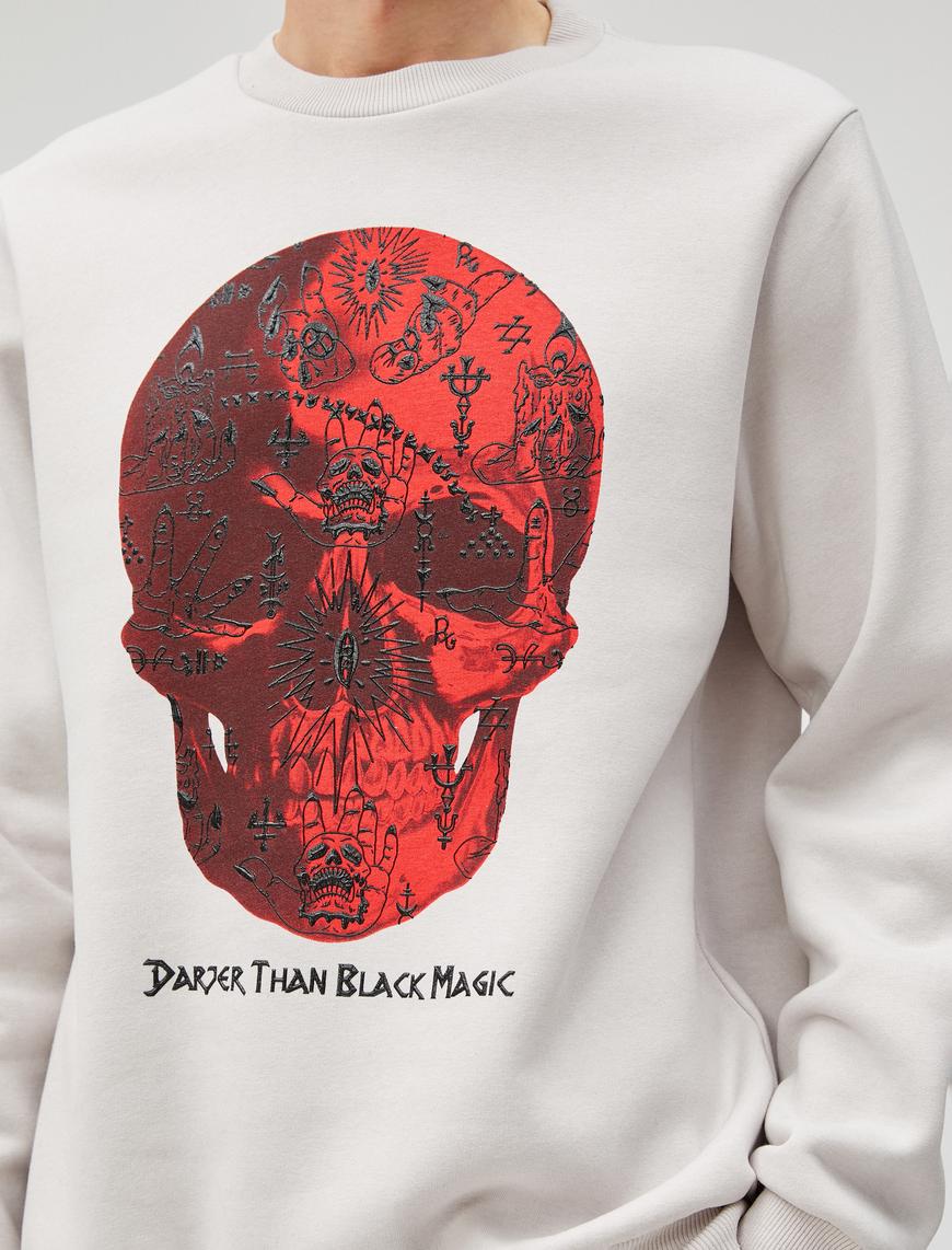   Bisiklet Yaka Sweatshirt Kuru Kafa Baskılı