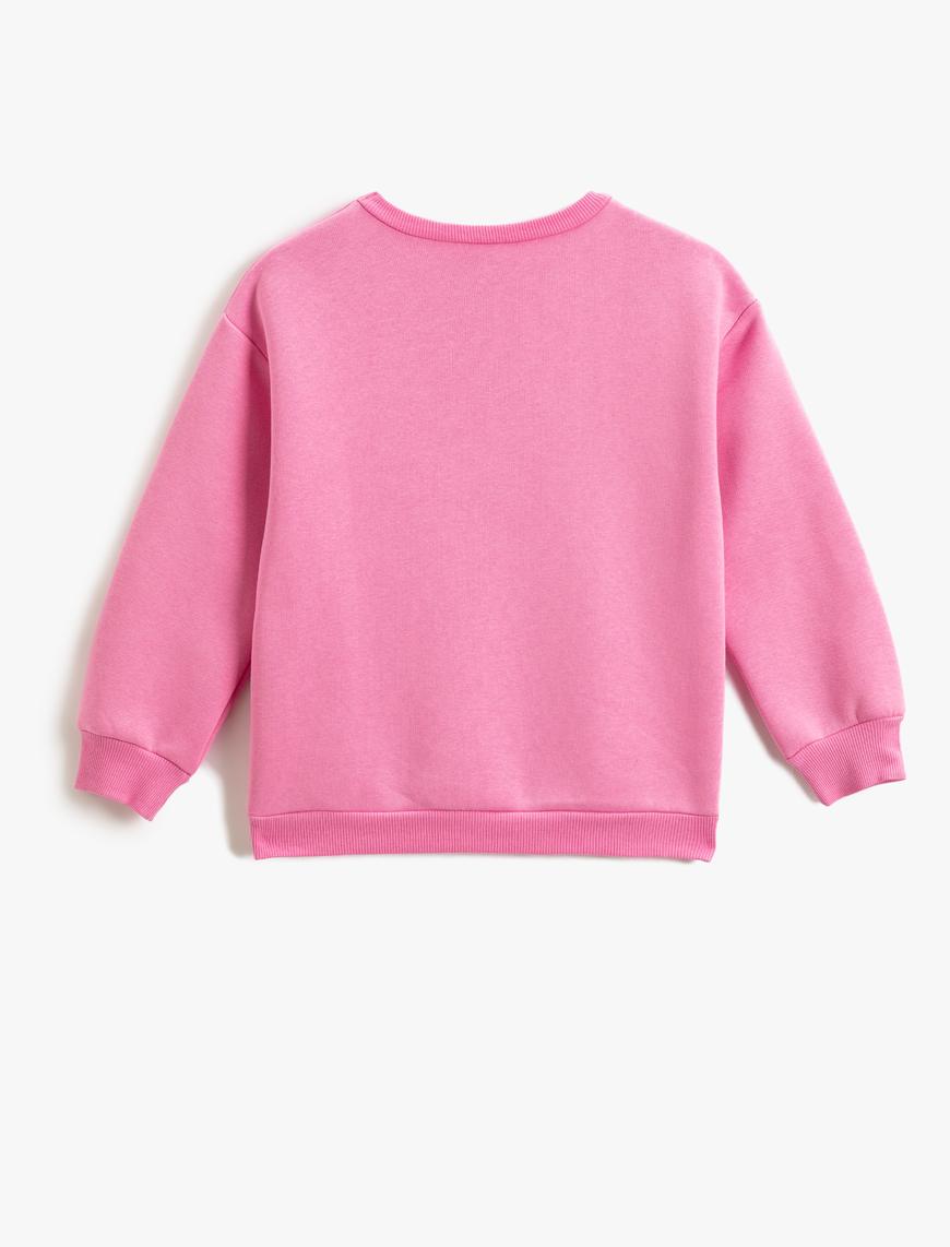  Kız Çocuk Unicorn Baskılı Sweatshirt Simli Oversize Uzun Kollu Bisiklet Yaka Şardonlu