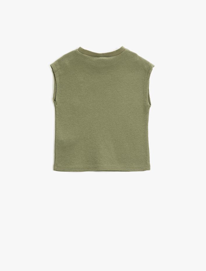 Erkek Bebek Kolsuz Tişört Hayvan Baskı Detaylı Dokulu Bisiklet Yaka