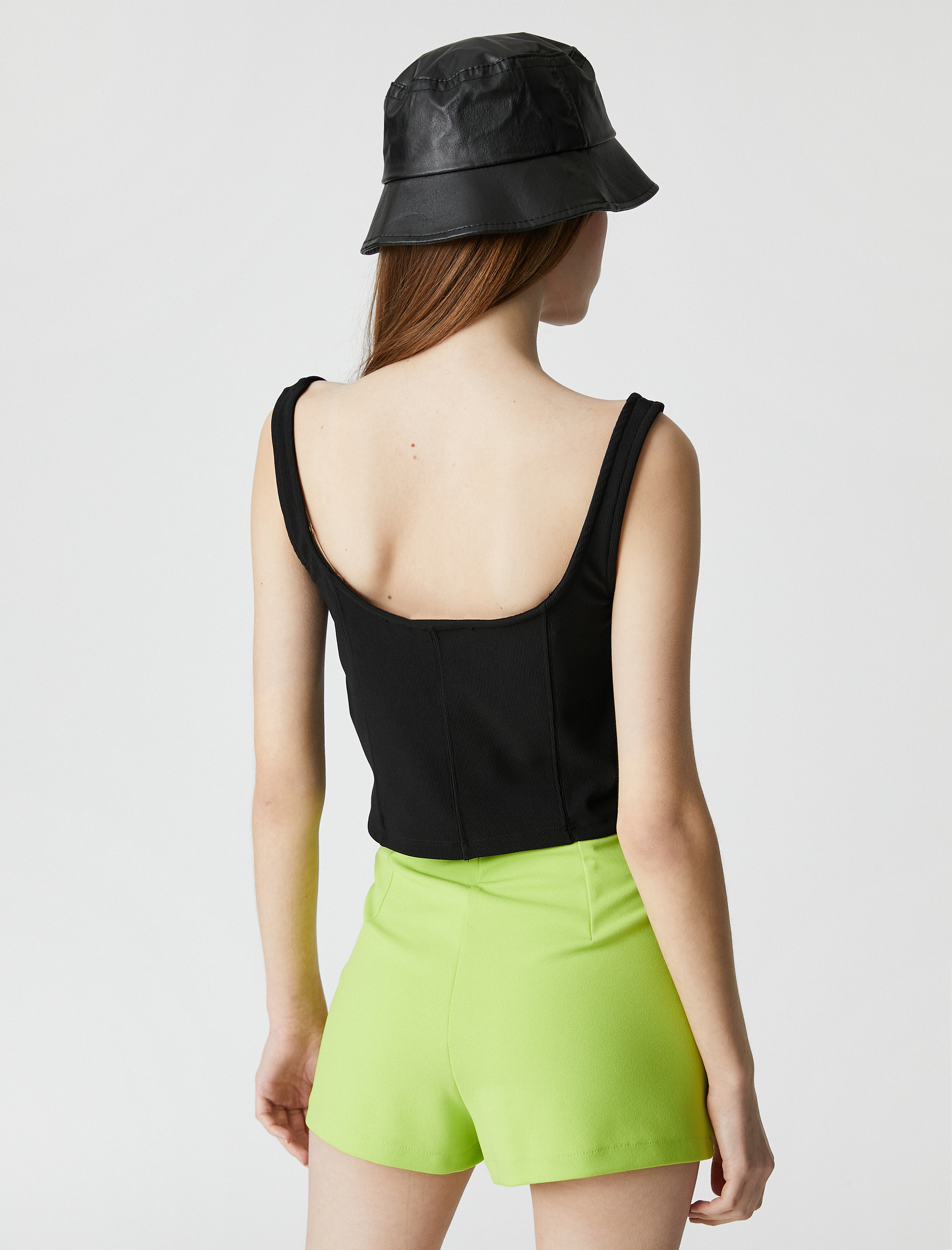   Crop Fitilli Atlet Kare Yaka Nervürlü