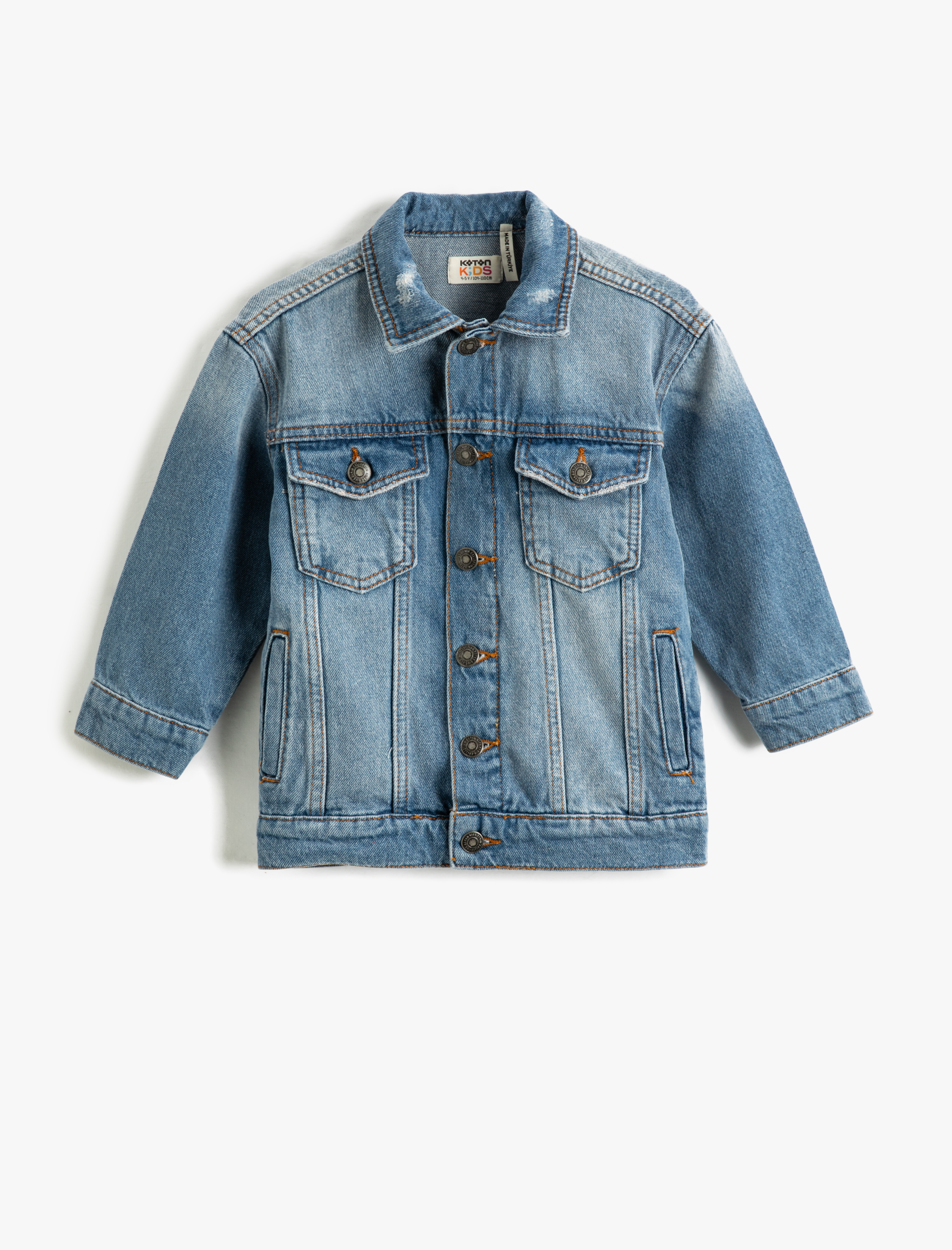  Erkek Çocuk Kot Ceket Kapaklı Cep Detaylı Manşetli Uzun Kollu Pamuklu