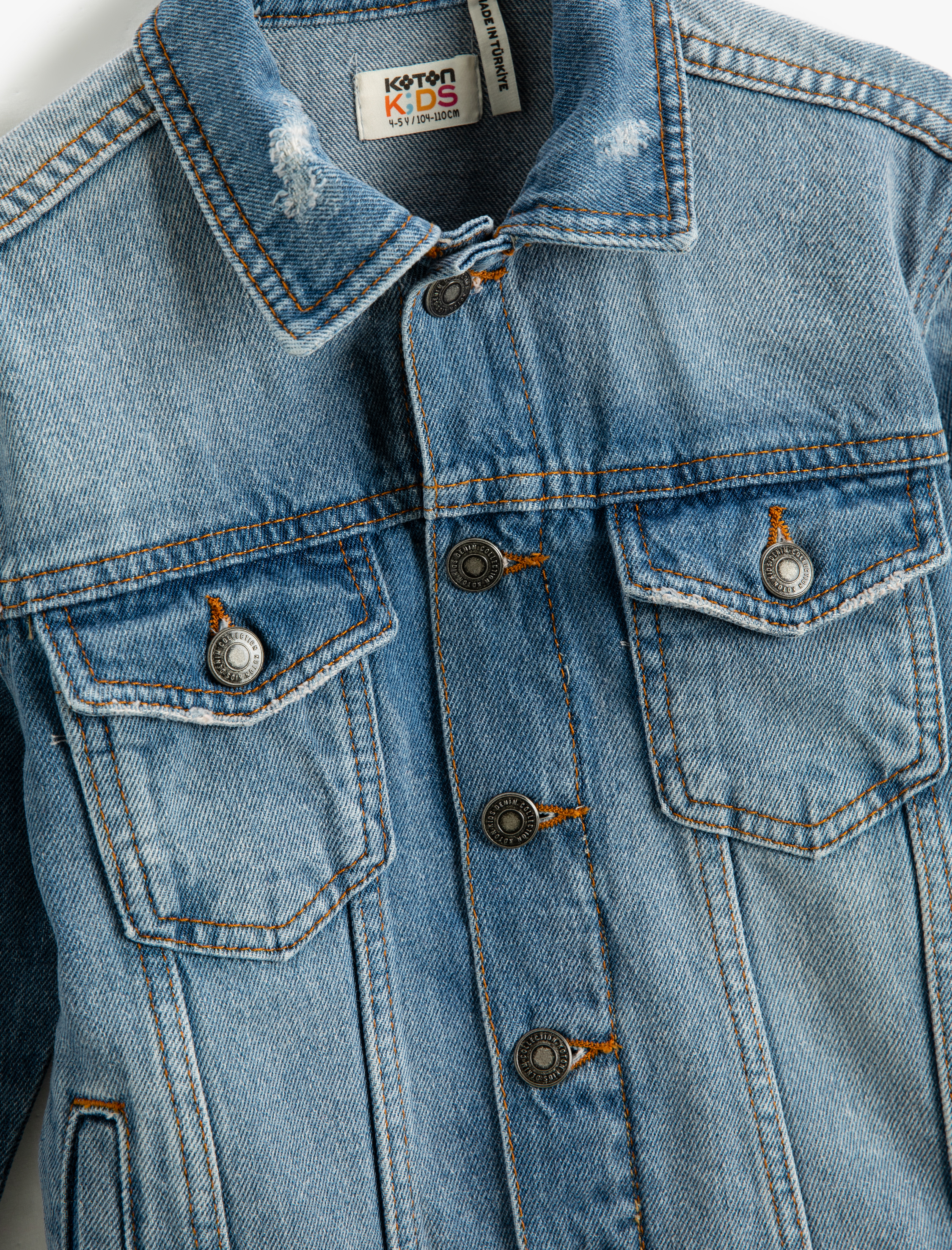  Erkek Çocuk Kot Ceket Kapaklı Cep Detaylı Manşetli Uzun Kollu Pamuklu