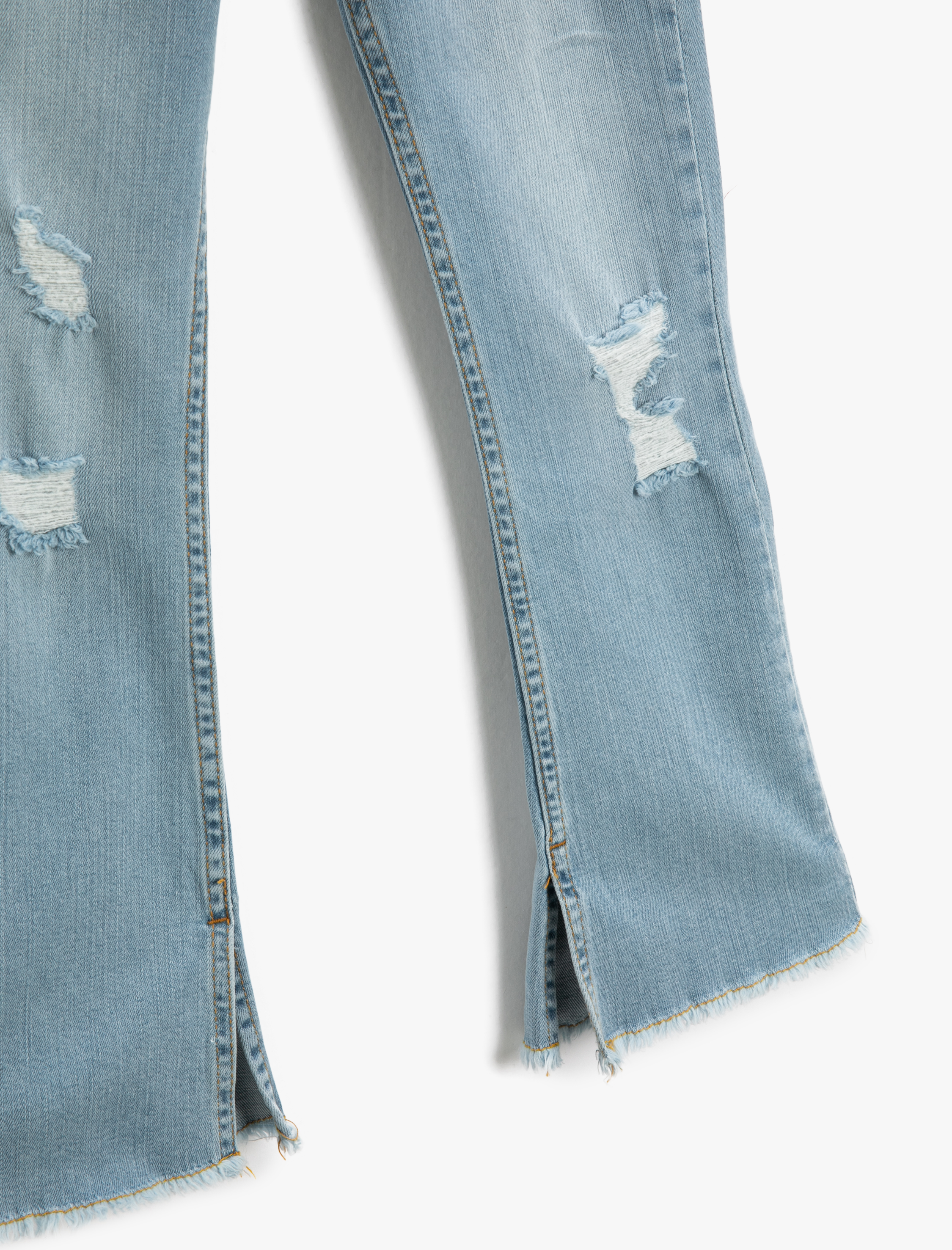  Kız Çocuk İspanyol Paça Kot Pantolon Paçası Yırtmaç Detaylı Yıpratılmış - Flare Jean  Beli Ayarlanabilir Lastikli