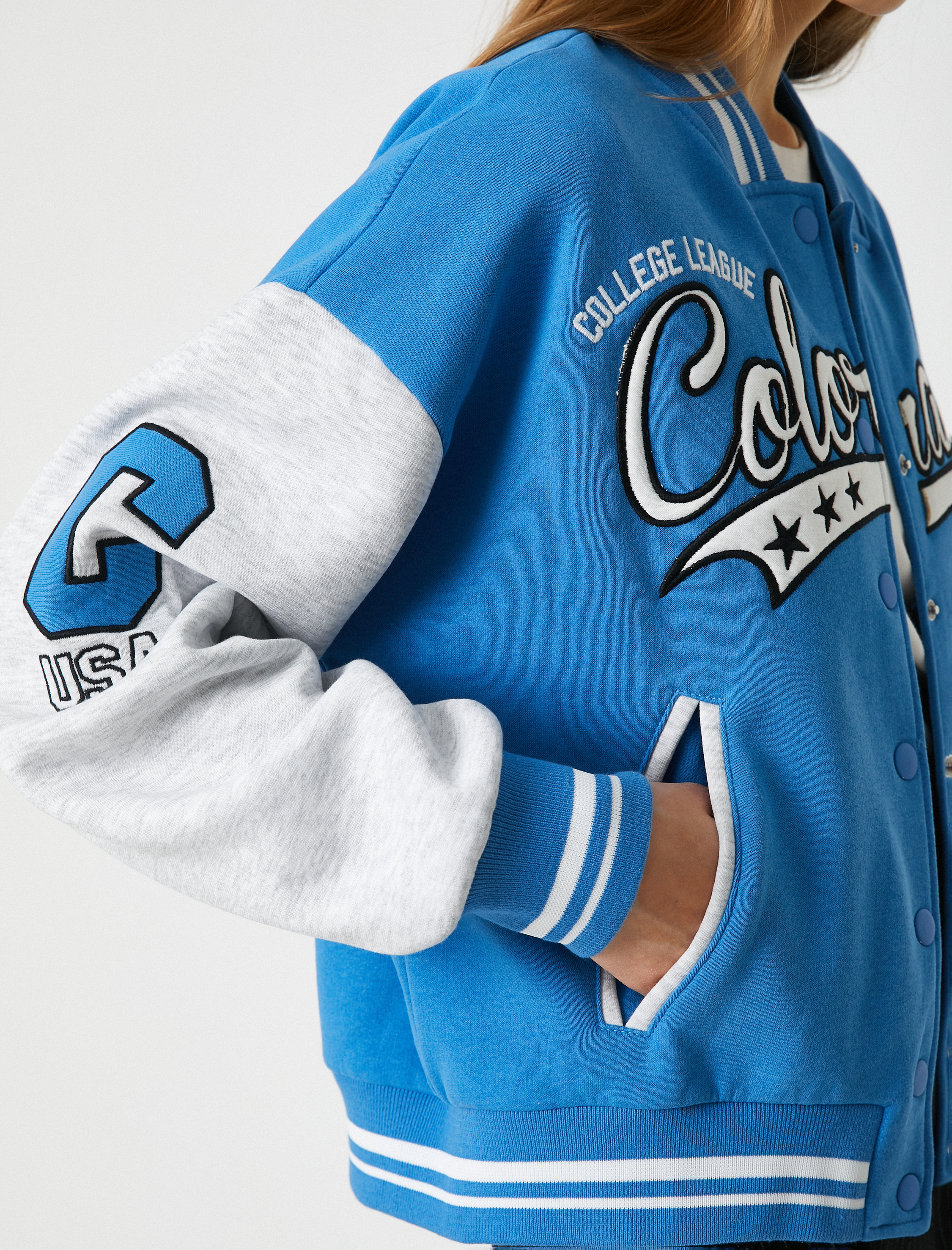   Şardonlu Kolej Ceketi Nakışlı Cep Detaylı Çıtçıt Düğmeli Ribanalı