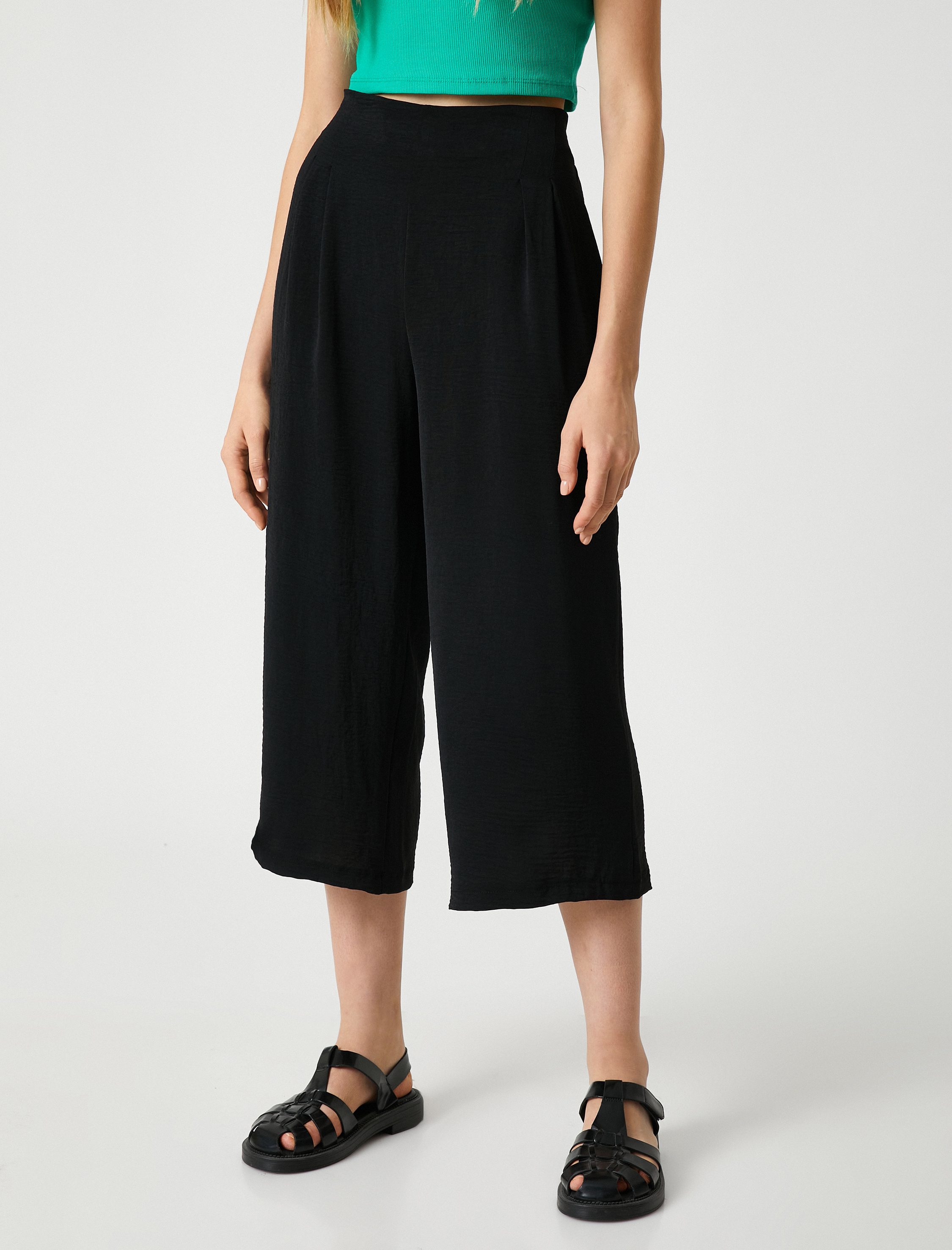   Bol Paça Pantolon Culotte Piliseli Yüksek Bel