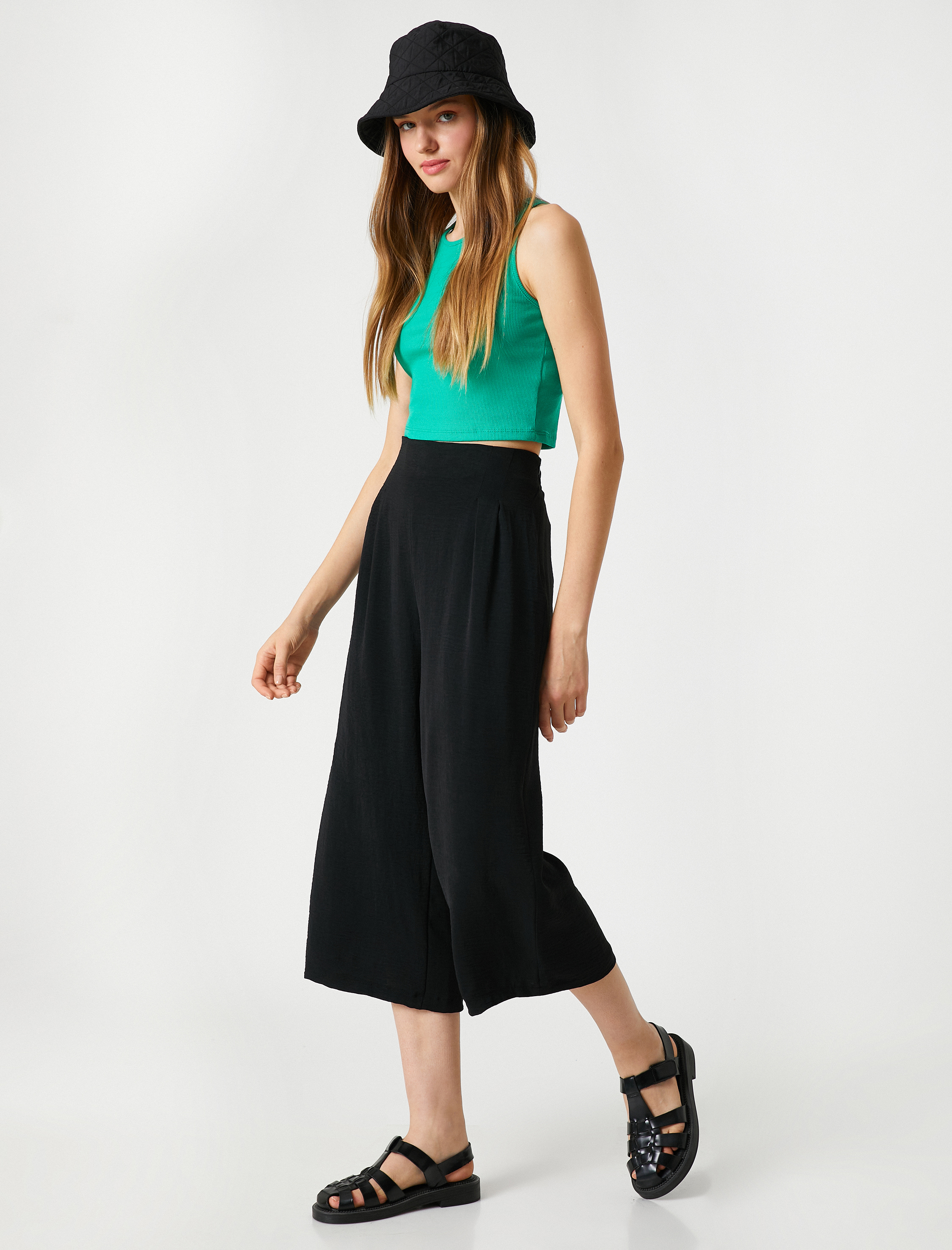   Bol Paça Pantolon Culotte Piliseli Yüksek Bel