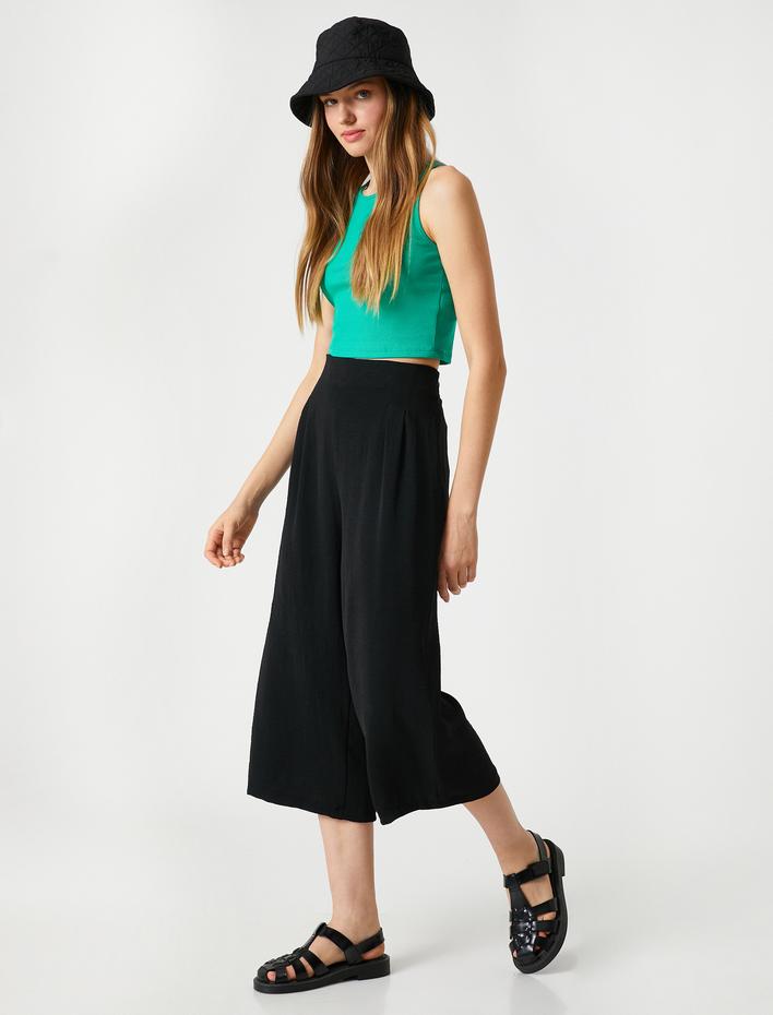  Bol Paça Pantolon Culotte Piliseli Yüksek Bel