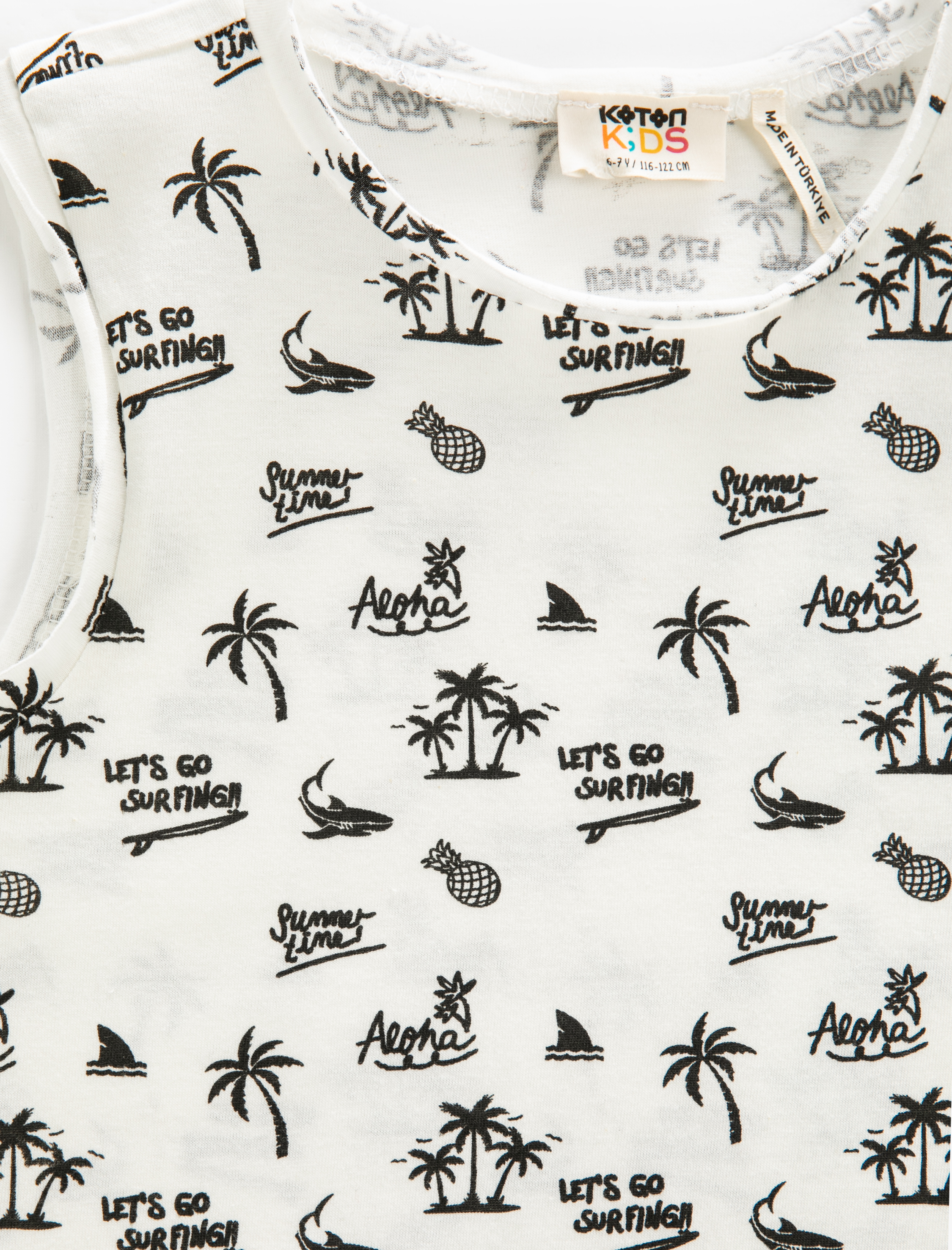  Erkek Çocuk Kolsuz Tişört Bisiklet Yaka Tropik Baskılı Pamuklu