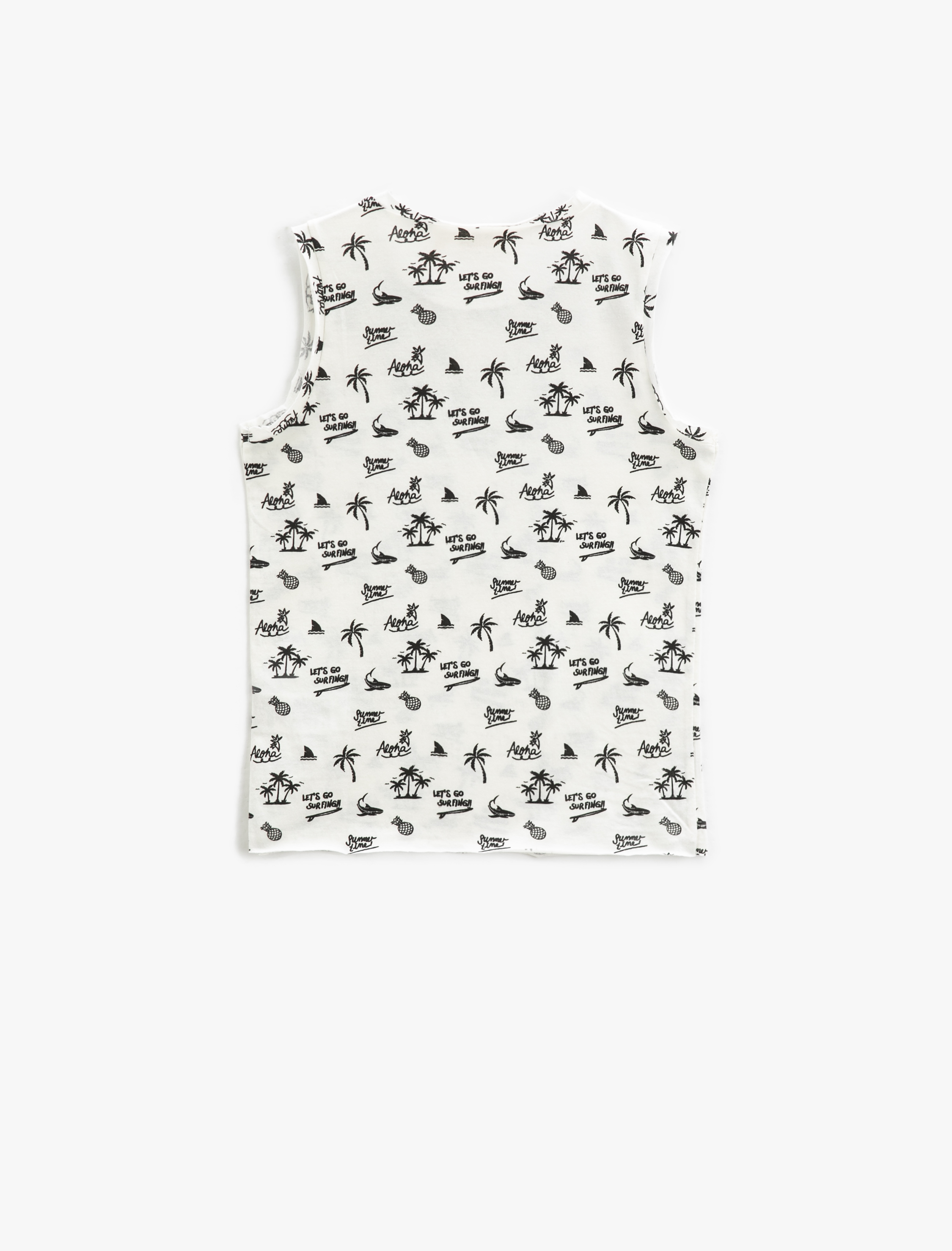  Erkek Çocuk Kolsuz Tişört Bisiklet Yaka Tropik Baskılı Pamuklu