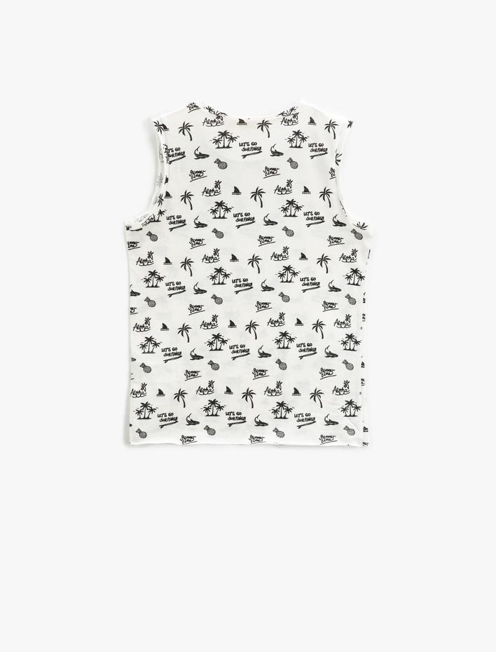 Erkek Çocuk Kolsuz Tişört Bisiklet Yaka Tropik Baskılı Pamuklu