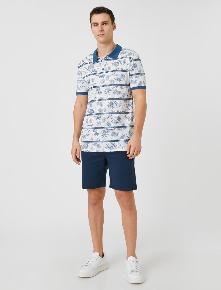  Polo Yaka Tişört Düğmeli Dar Kesim Yaprak Detaylı