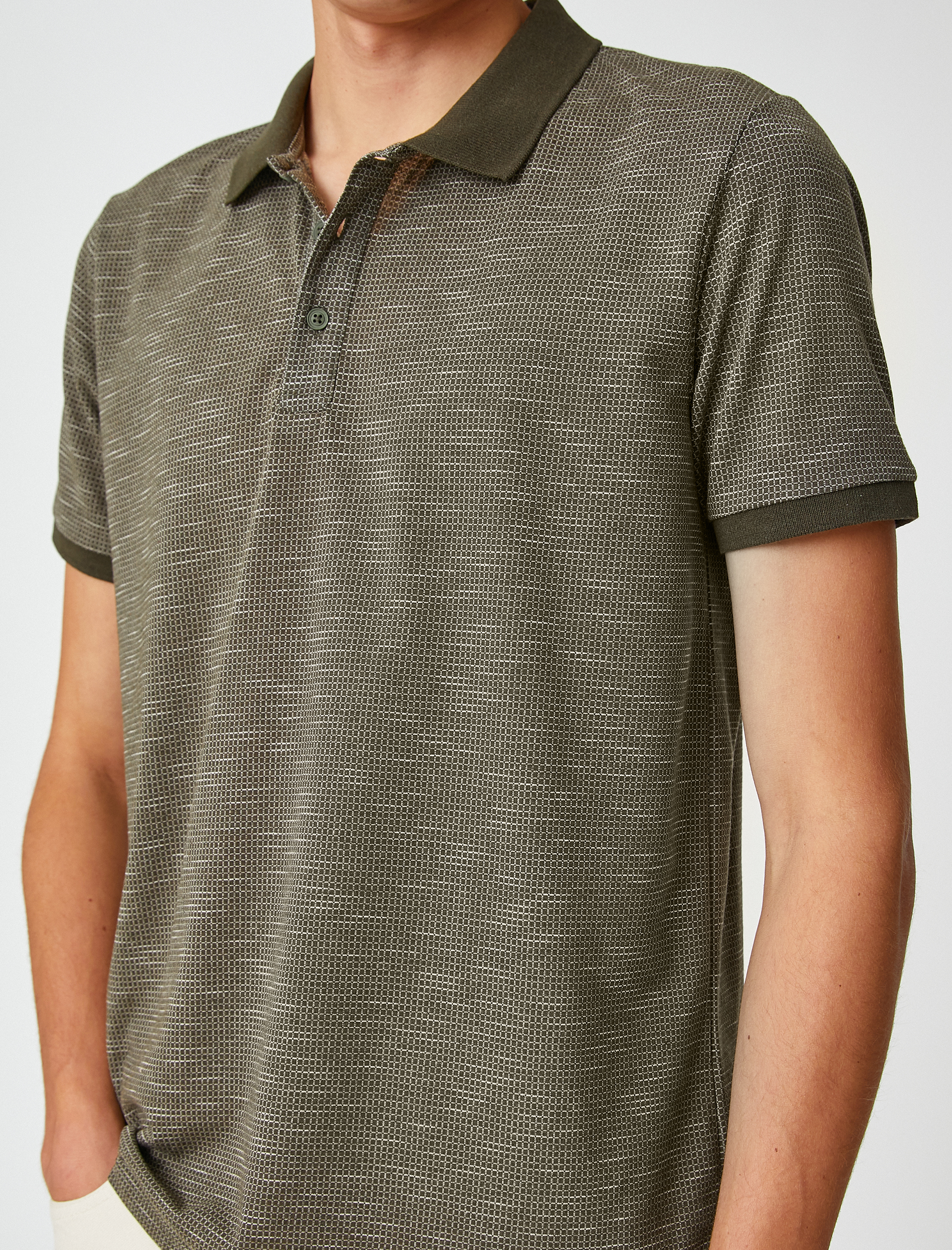   Polo Yaka Tişört Geometrik Baskılı Düğmeli Kısa Kollu Dar Kesim