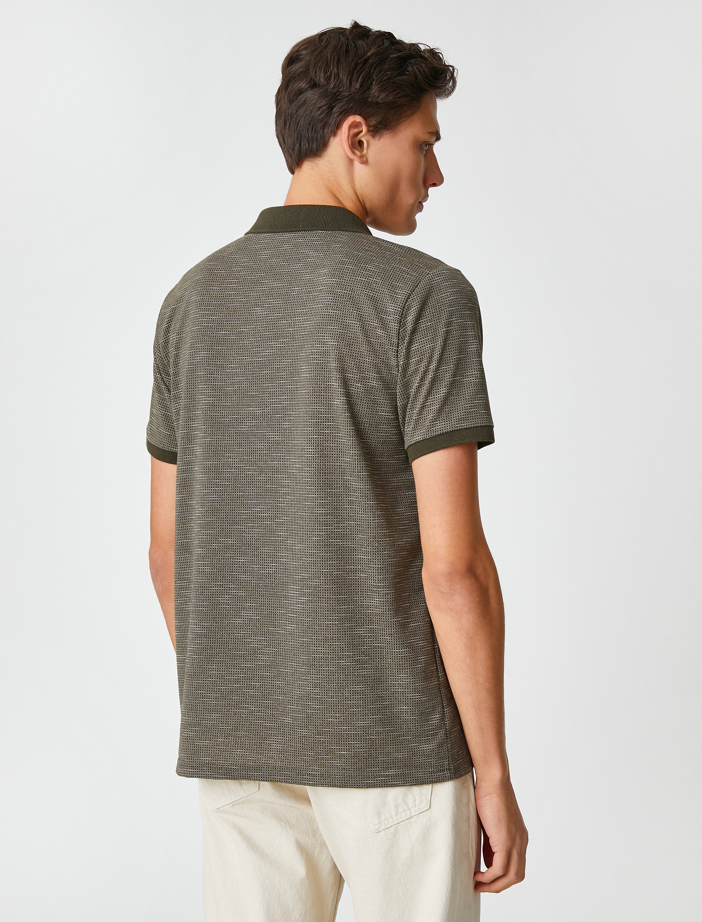   Polo Yaka Tişört Geometrik Baskılı Düğmeli Kısa Kollu Dar Kesim