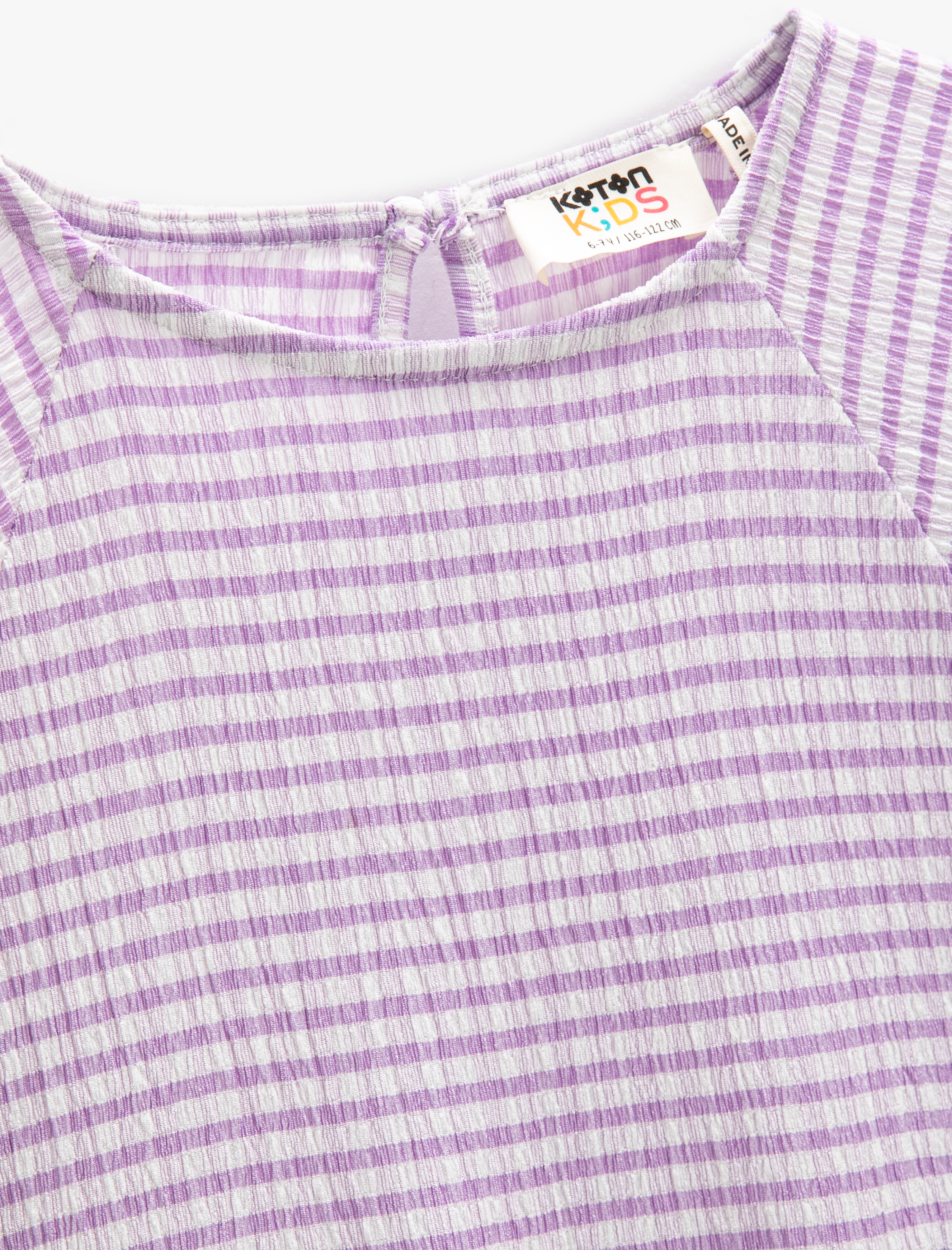  Kız Çocuk Elbise Kısa Balon Kollu Bol Kalıp Bisiklet Yaka Katlı