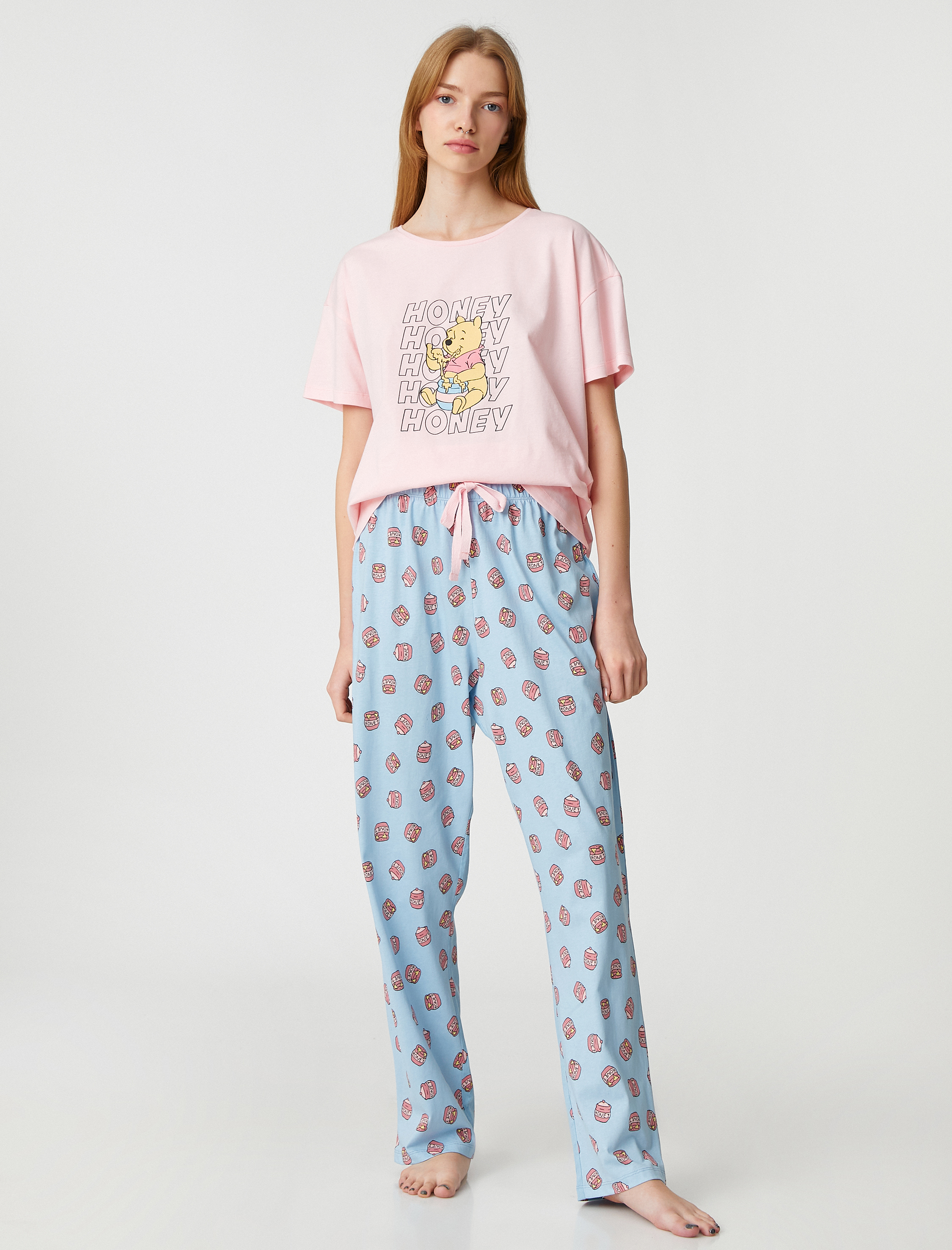   Winnie The Pooh Pijama Takımı Pamuklu Lisanslı Baskılı