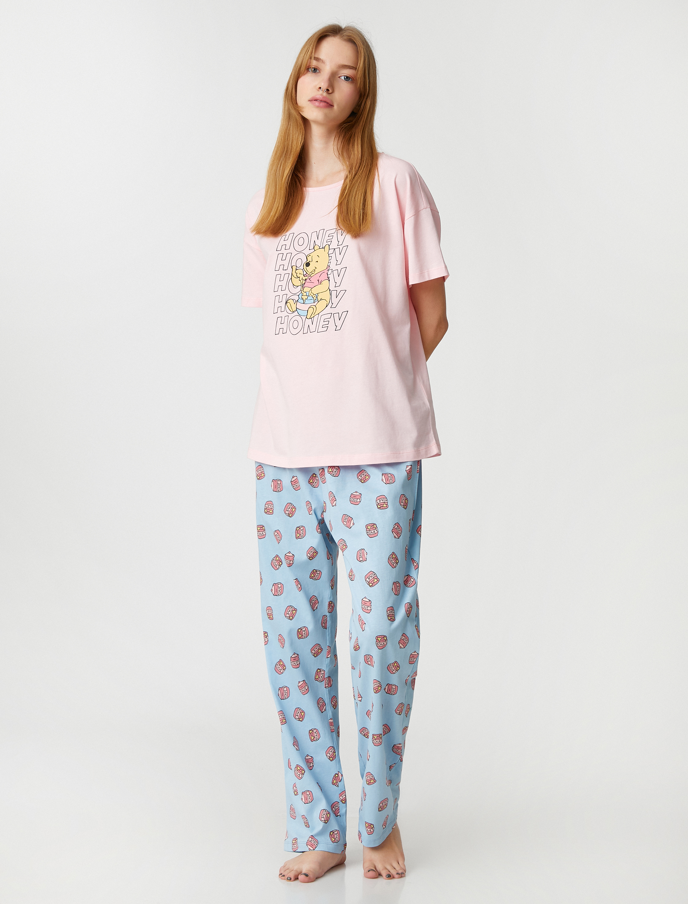   Winnie The Pooh Pijama Takımı Pamuklu Lisanslı Baskılı