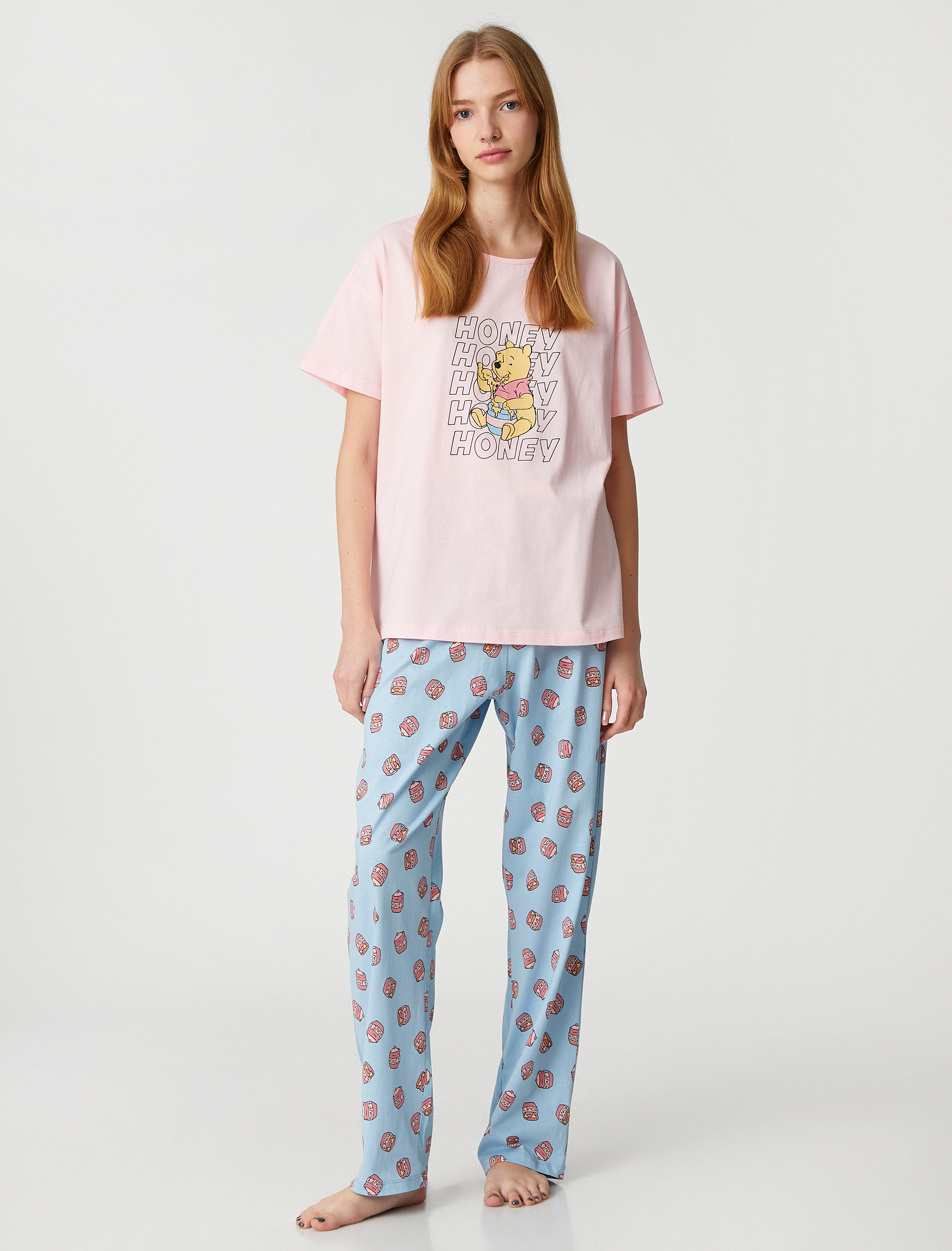  Winnie The Pooh Pijama Takımı Pamuklu Lisanslı Baskılı