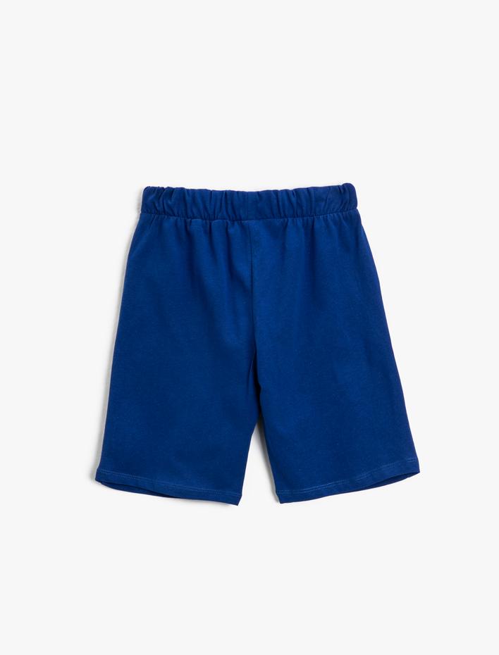 Erkek Çocuk Beli Lastikli Şort Cepli Baskı Detaylı Pamuklu