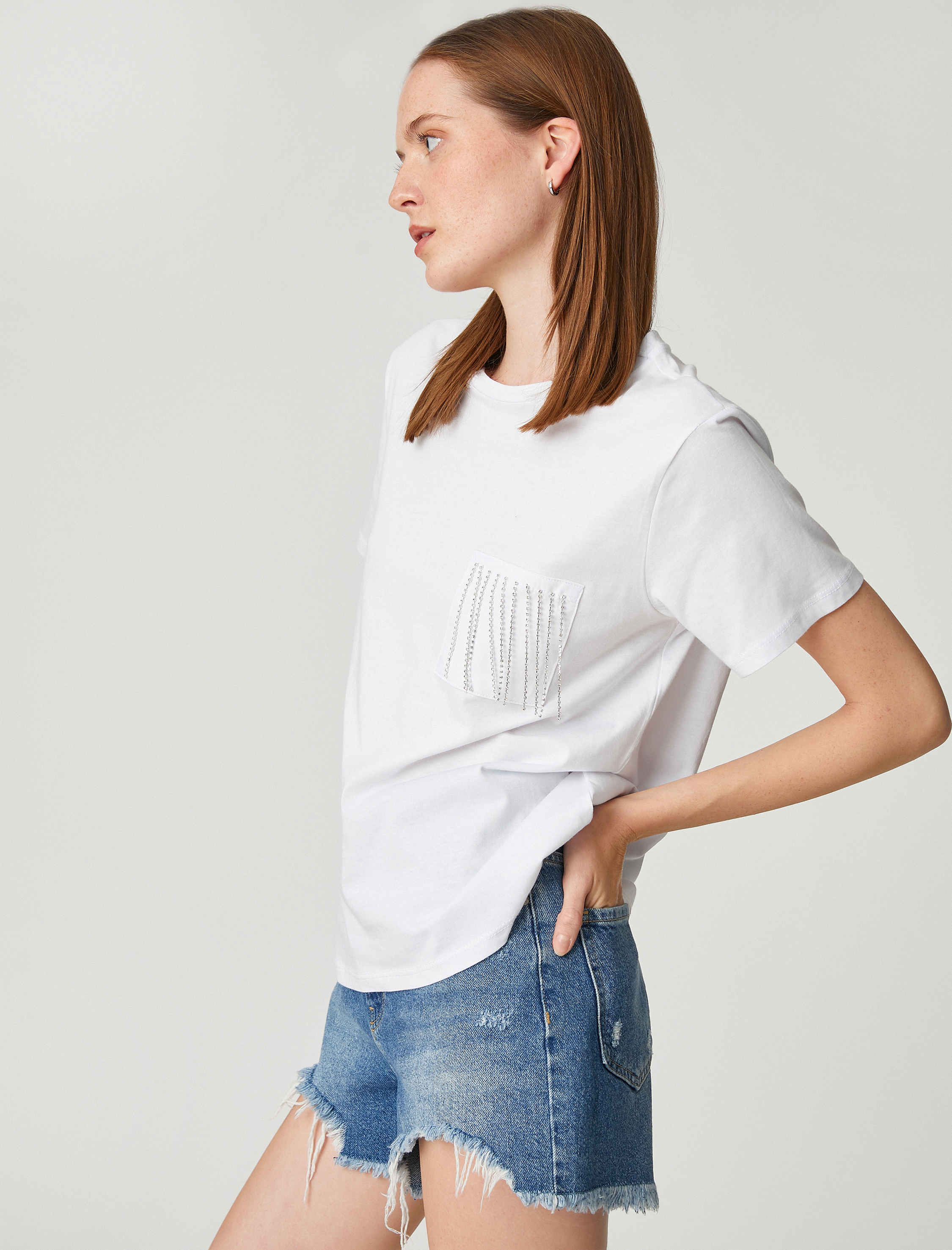   Cepli Taşlı Tişört Kısa Kollu