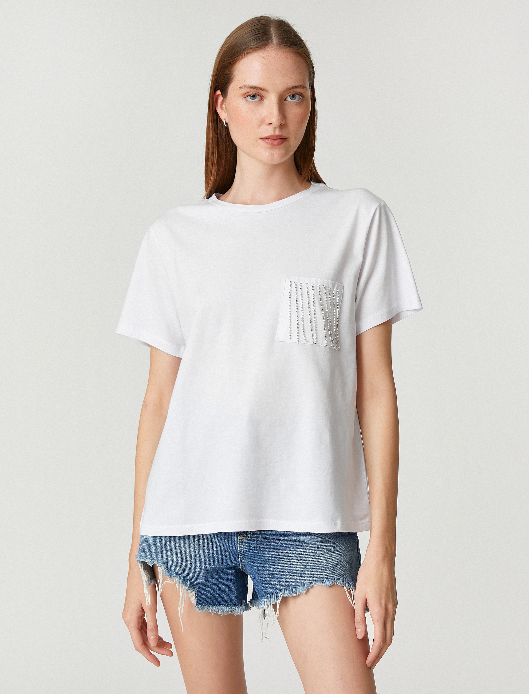   Cepli Taşlı Tişört Kısa Kollu