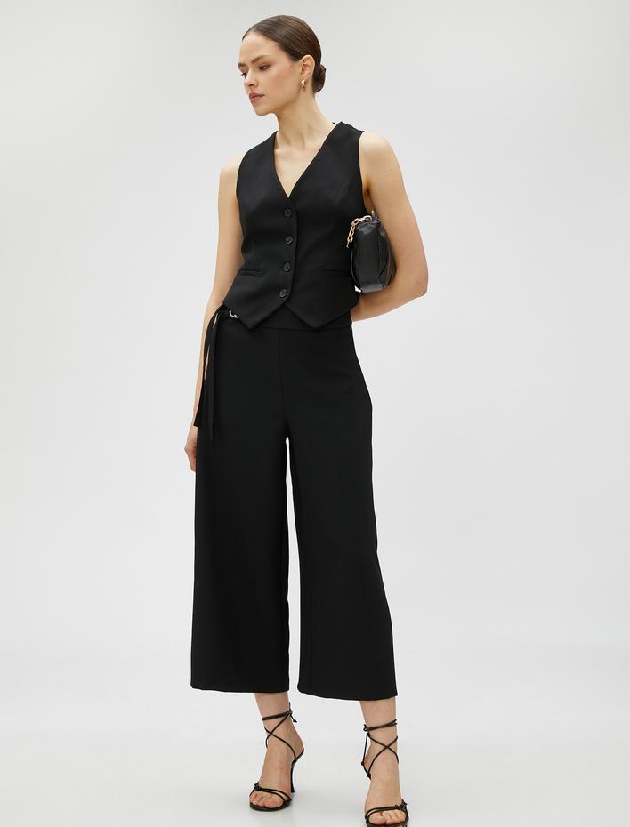  Crop Pantolon Bol Paça Kemer Detaylı