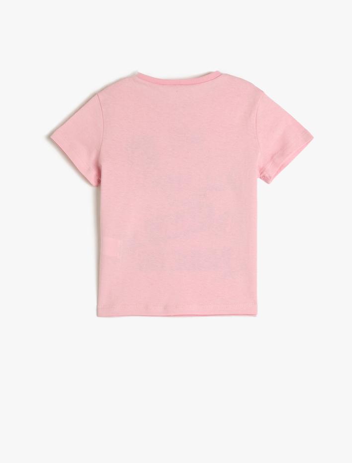 Kız Çocuk Kısa Kollu Tişört Simli Bisiklet Yaka Pamuklu