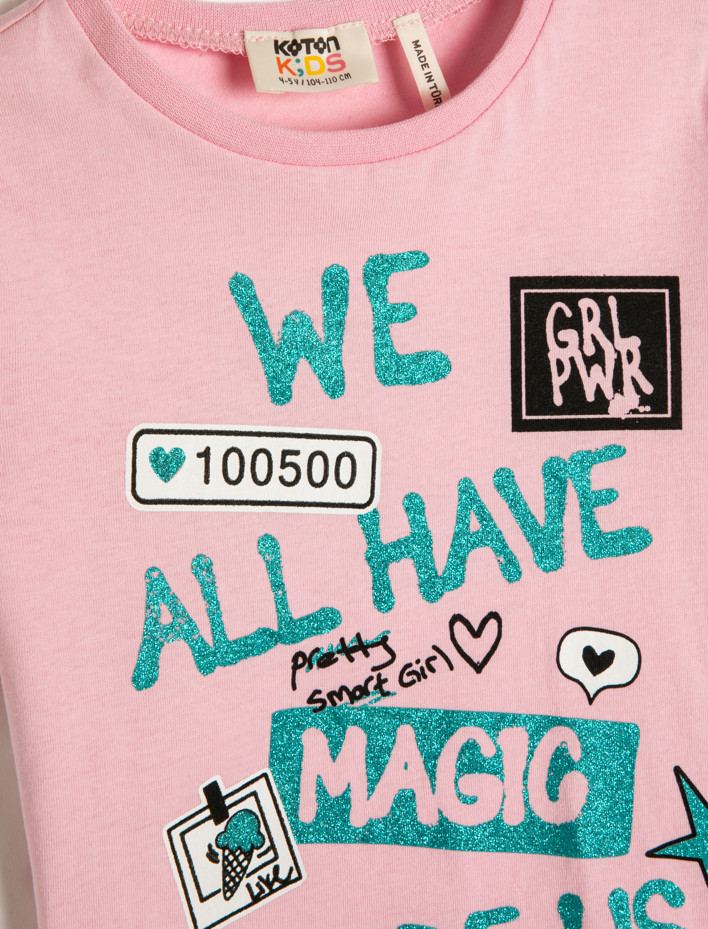  Kız Çocuk Kısa Kollu Tişört Simli Bisiklet Yaka Pamuklu