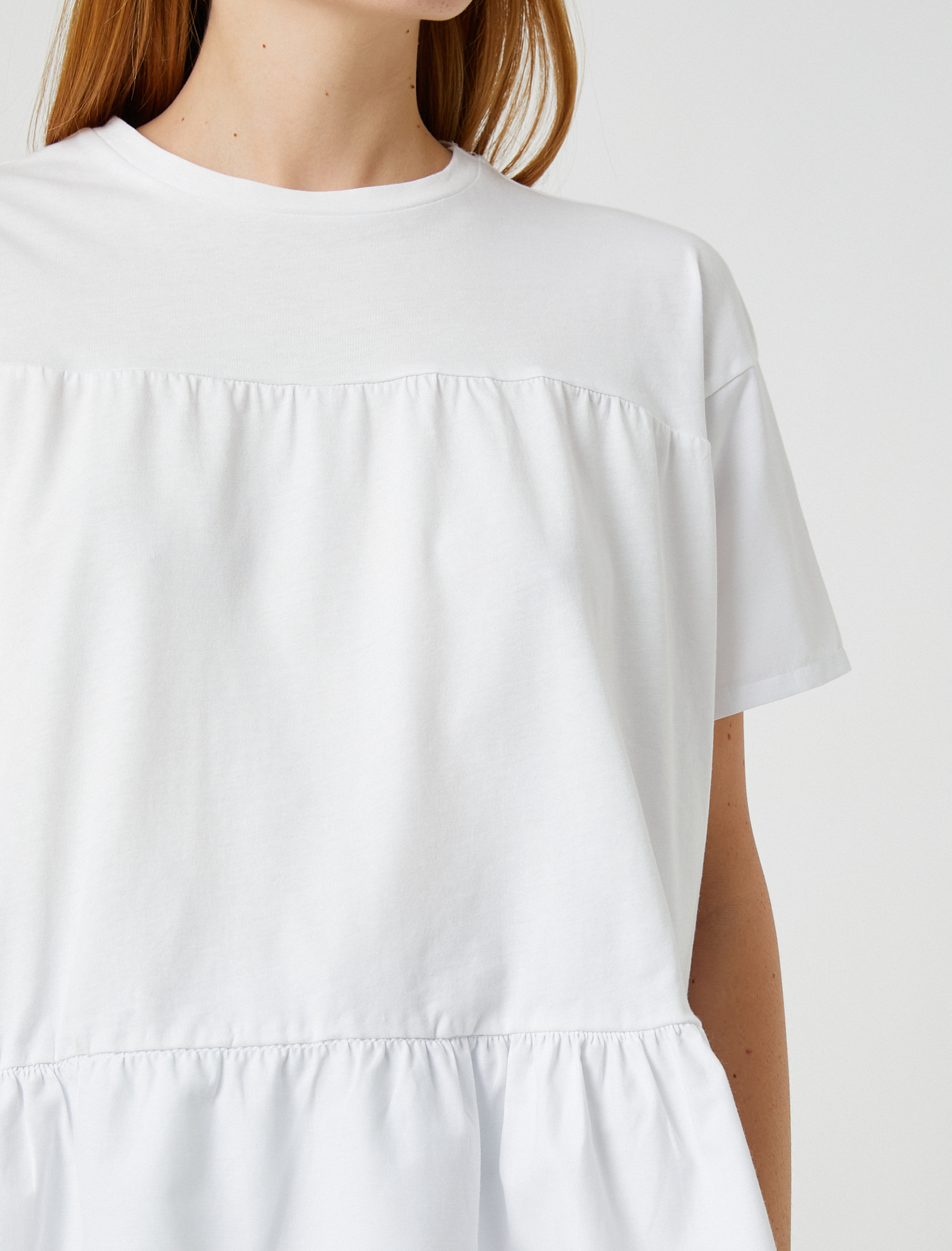   Katlı Tişört Kısa Kollu Bisiklet Yaka Pamuklu