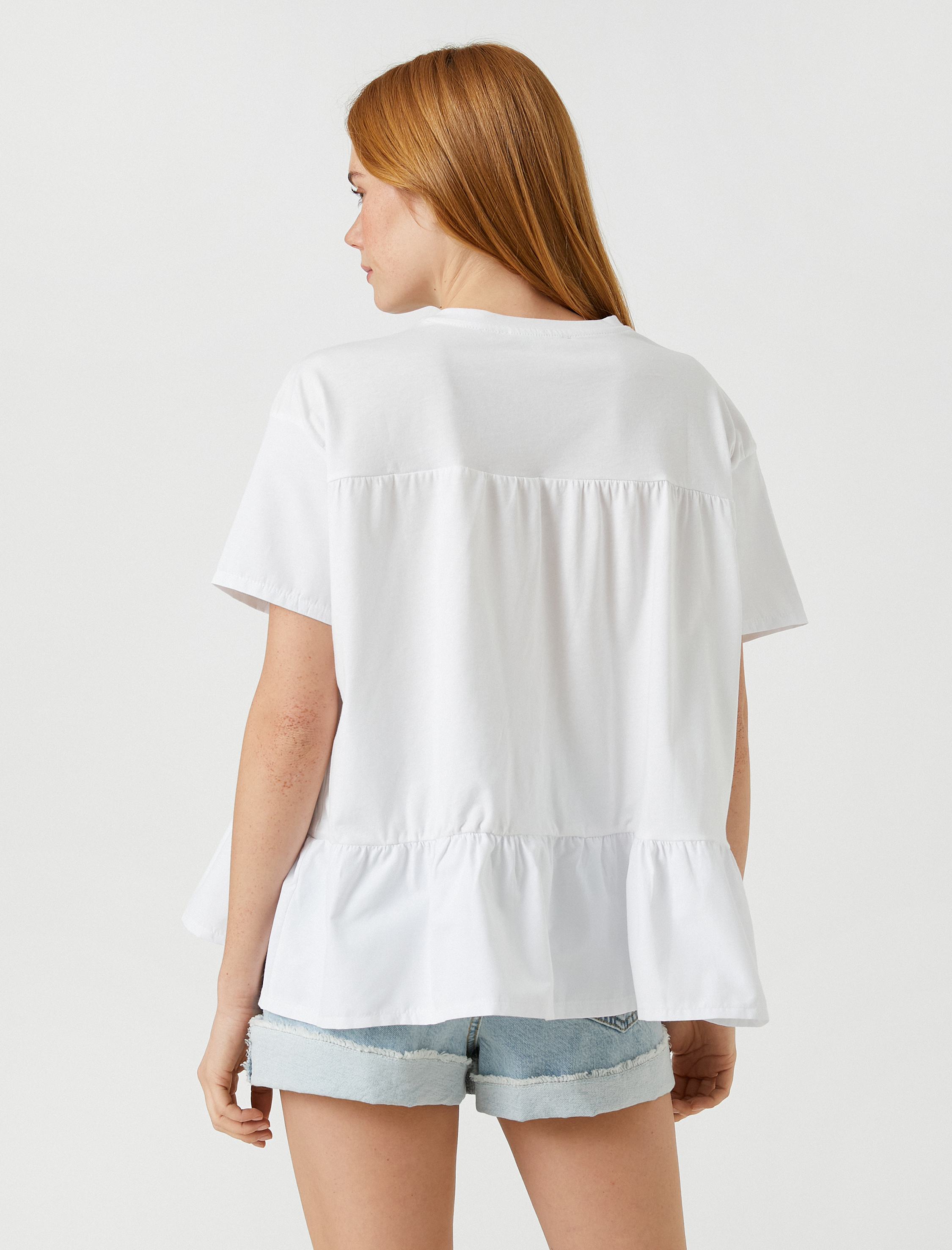   Katlı Tişört Kısa Kollu Bisiklet Yaka Pamuklu