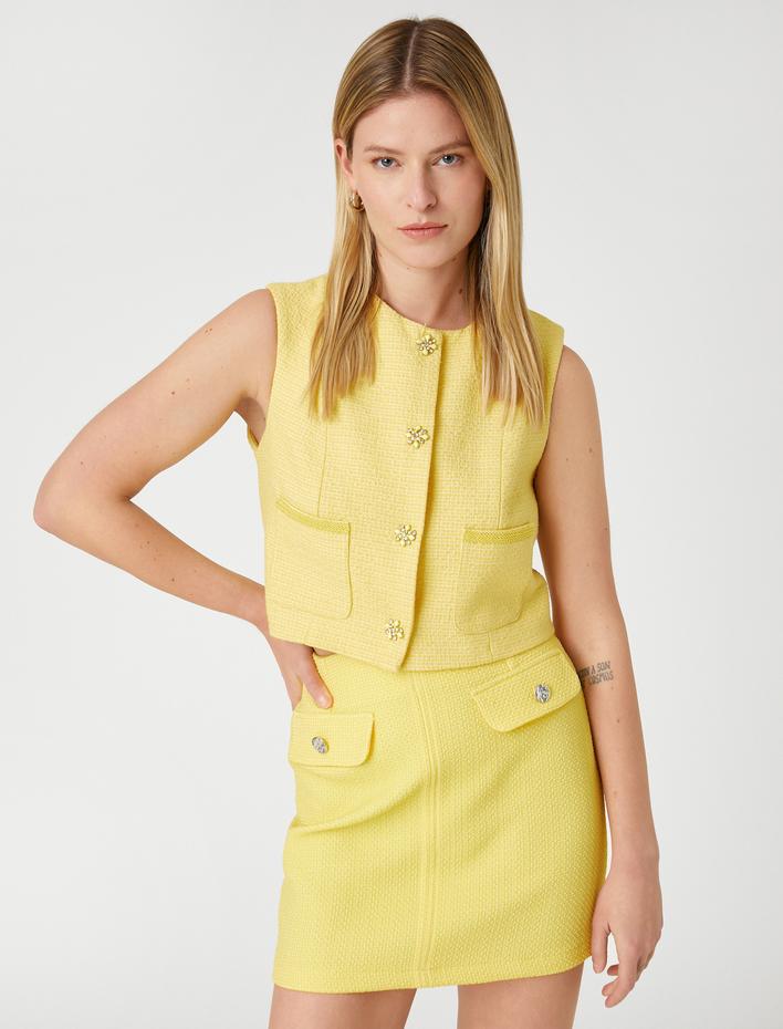  Tüvit Mini Etek Düğme ve Cep Detaylı