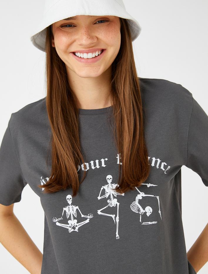  Slogan Baskılı Tişört Kısa Kollu Bisiklet Yaka