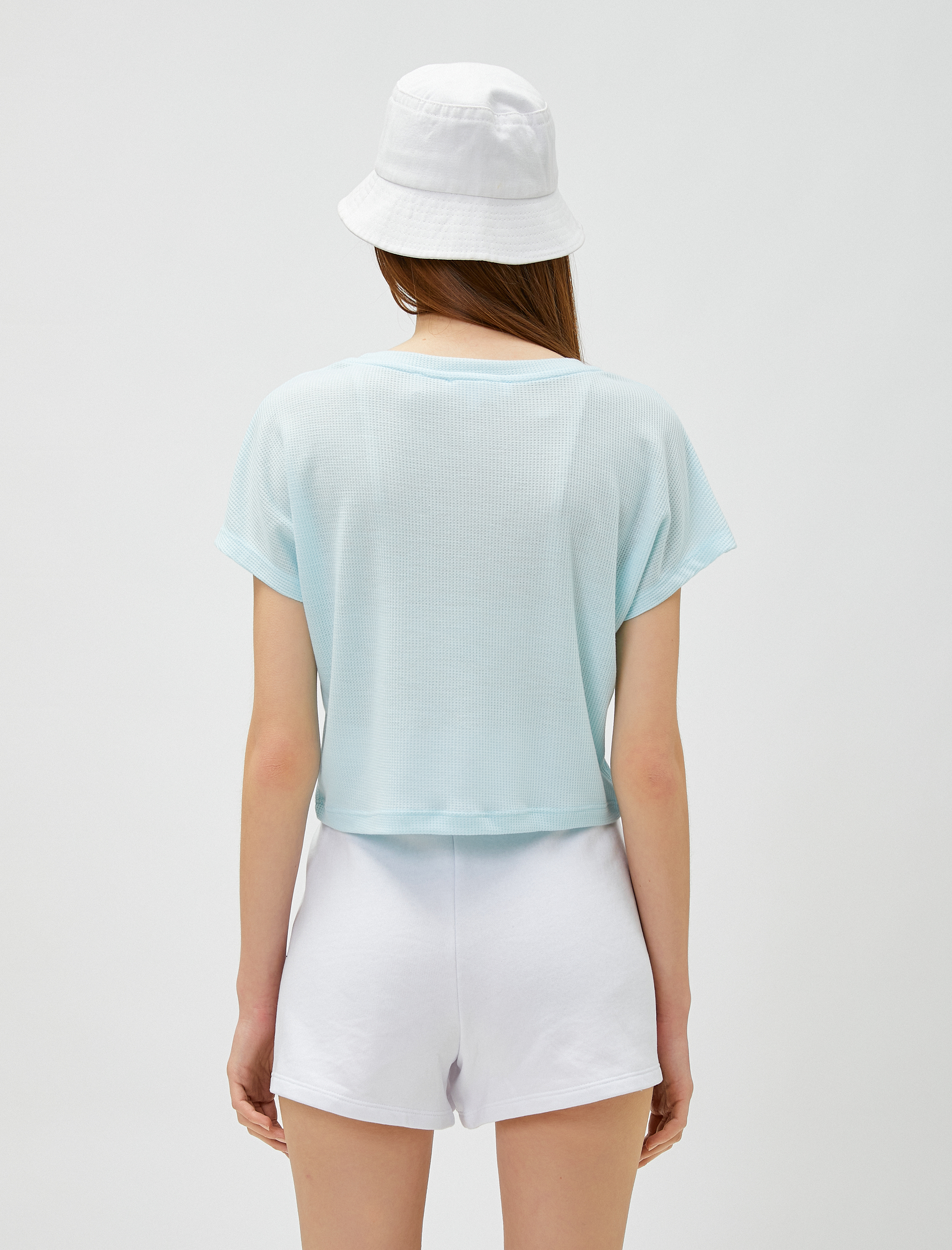   Crop Tişört Baskılı Bisiklet Yaka Kısa Kollu