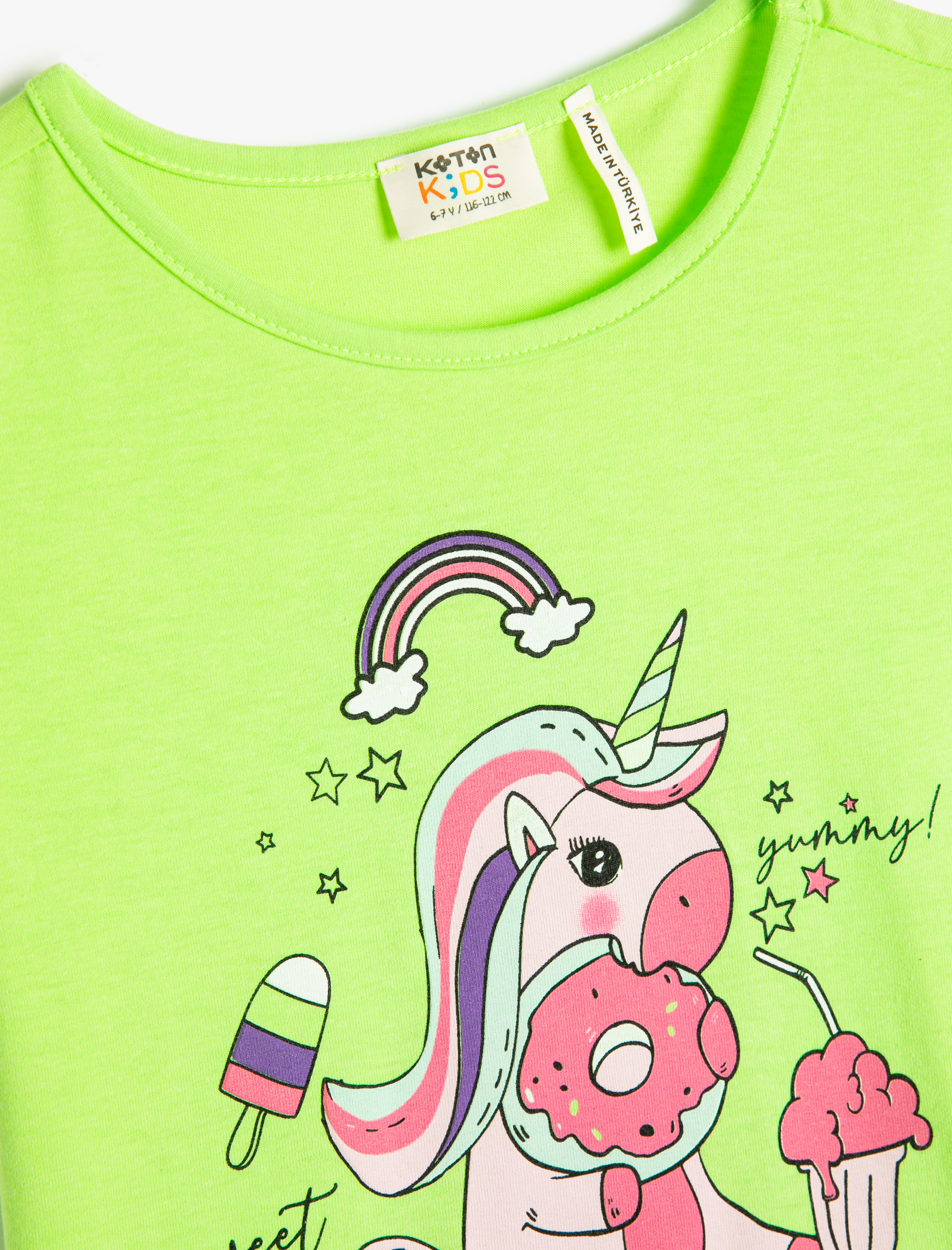  Kız Çocuk Unicorn Tişört Kısa Kollu Bisiklet Yaka