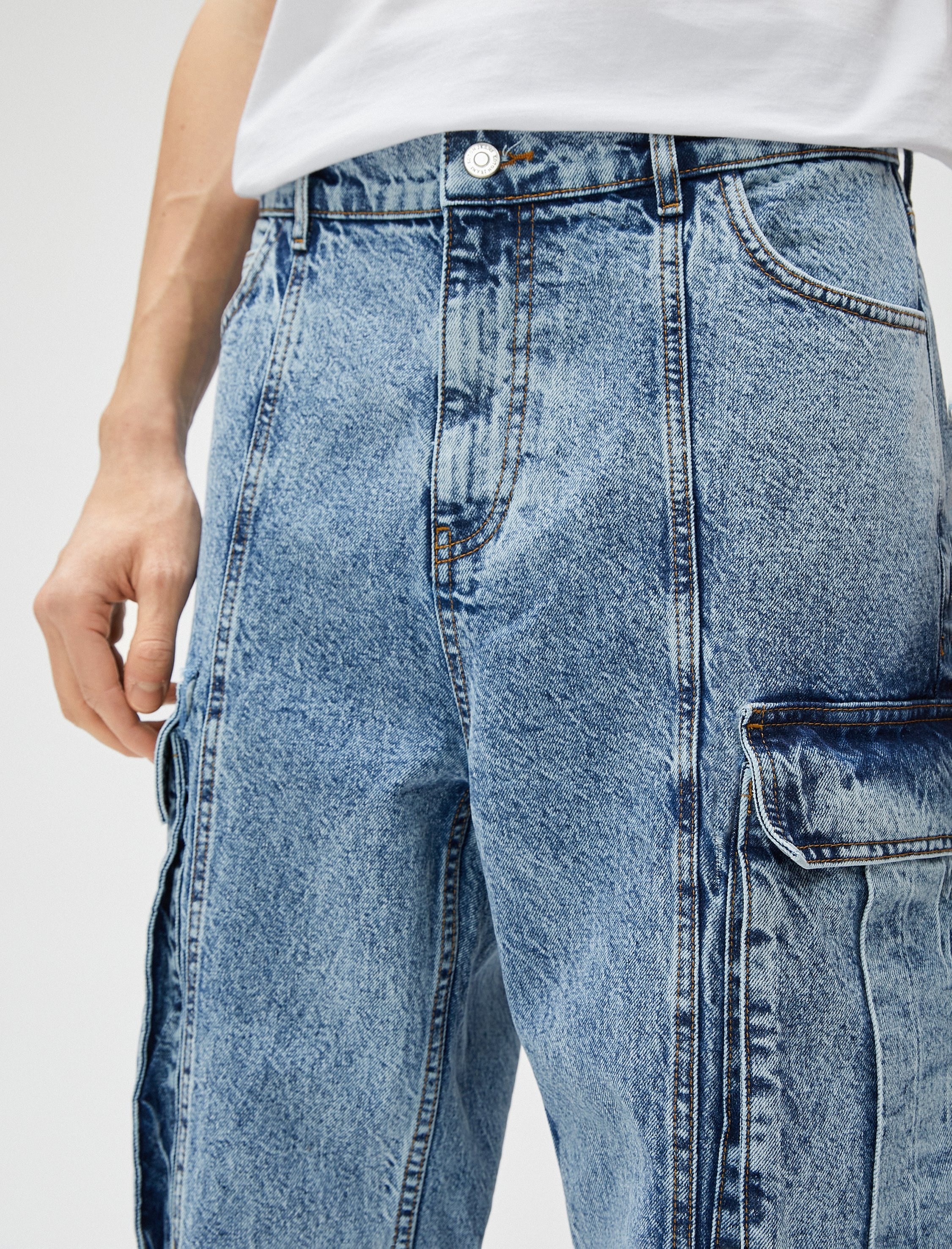   Kargo Pantolon Dikiş Detaylı Cepli Düğmeli