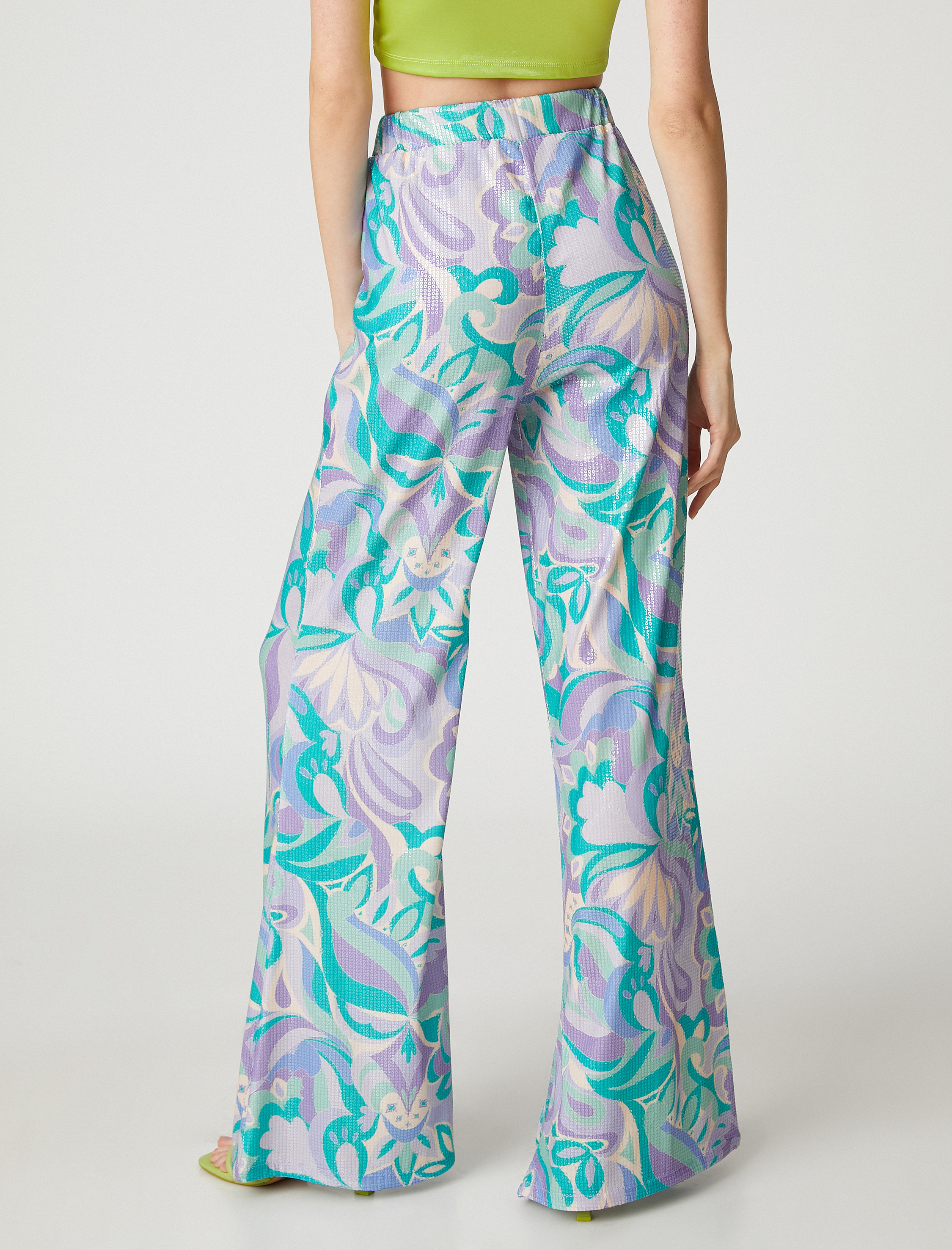   Payetli Abiye Pantolon Bol Paça Beli Lastikli