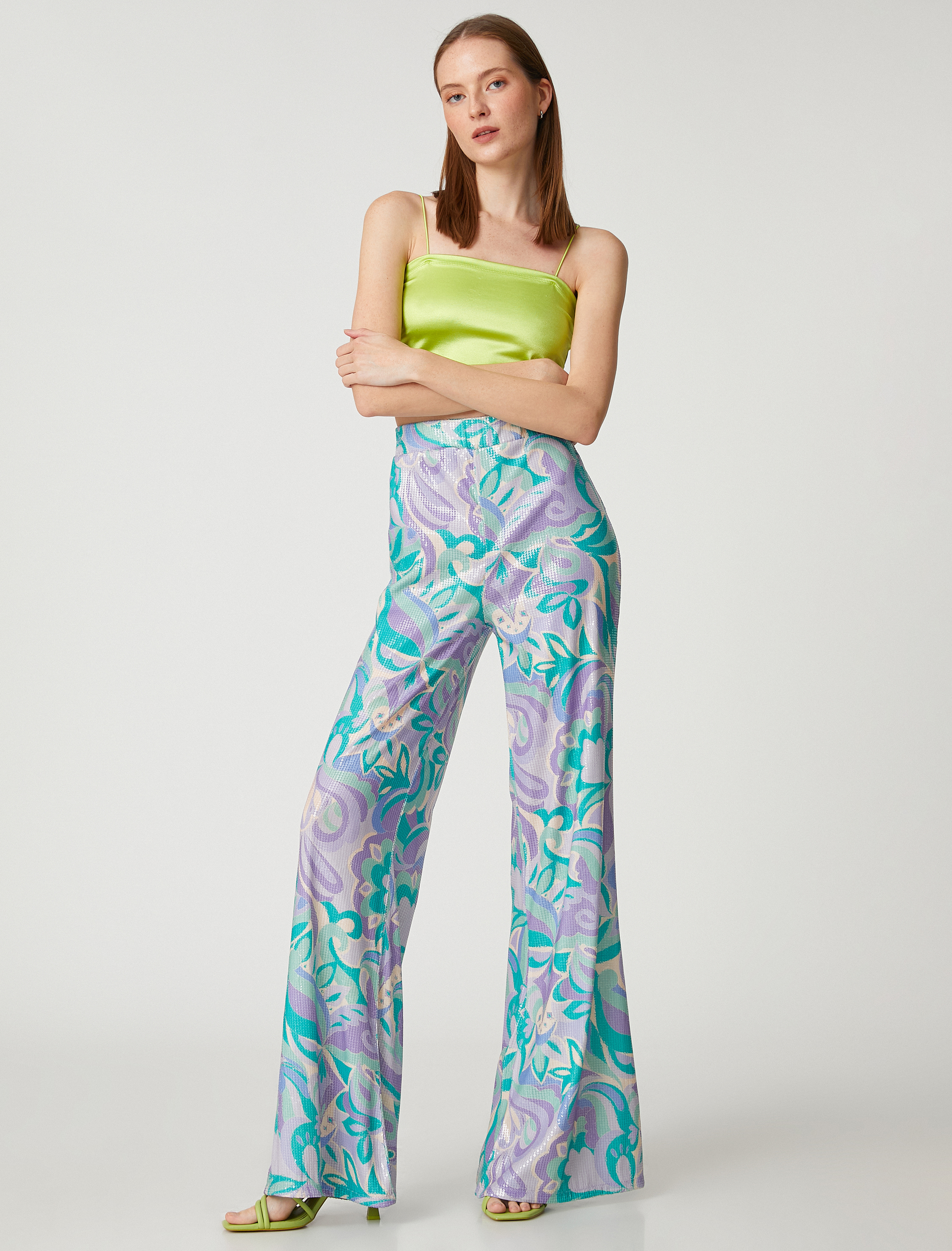   Payetli Abiye Pantolon Bol Paça Beli Lastikli