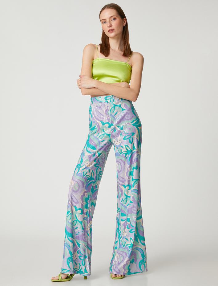  Payetli Abiye Pantolon Bol Paça Beli Lastikli