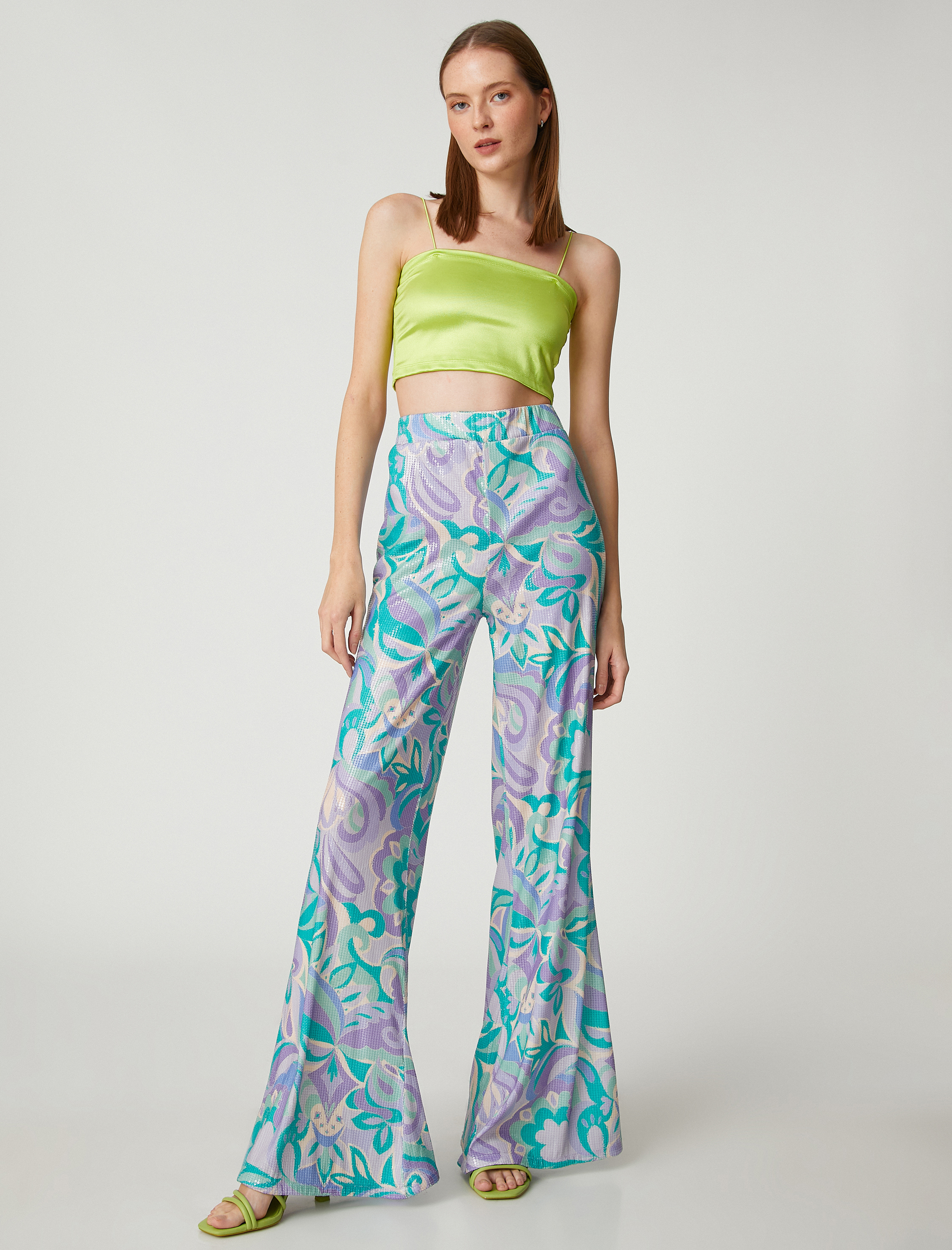   Payetli Abiye Pantolon Bol Paça Beli Lastikli