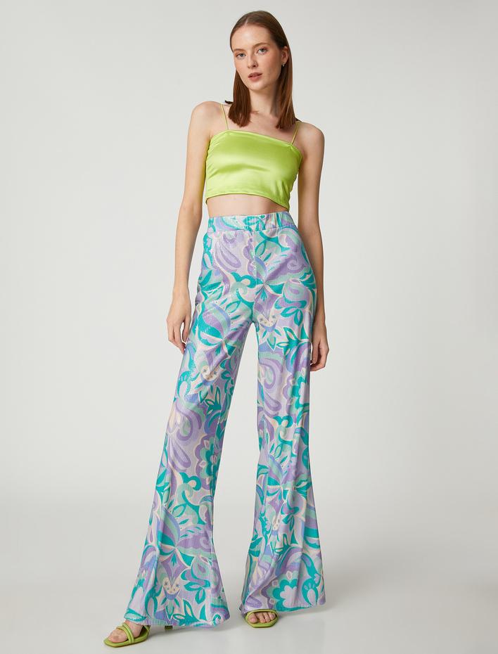  Payetli Abiye Pantolon Bol Paça Beli Lastikli