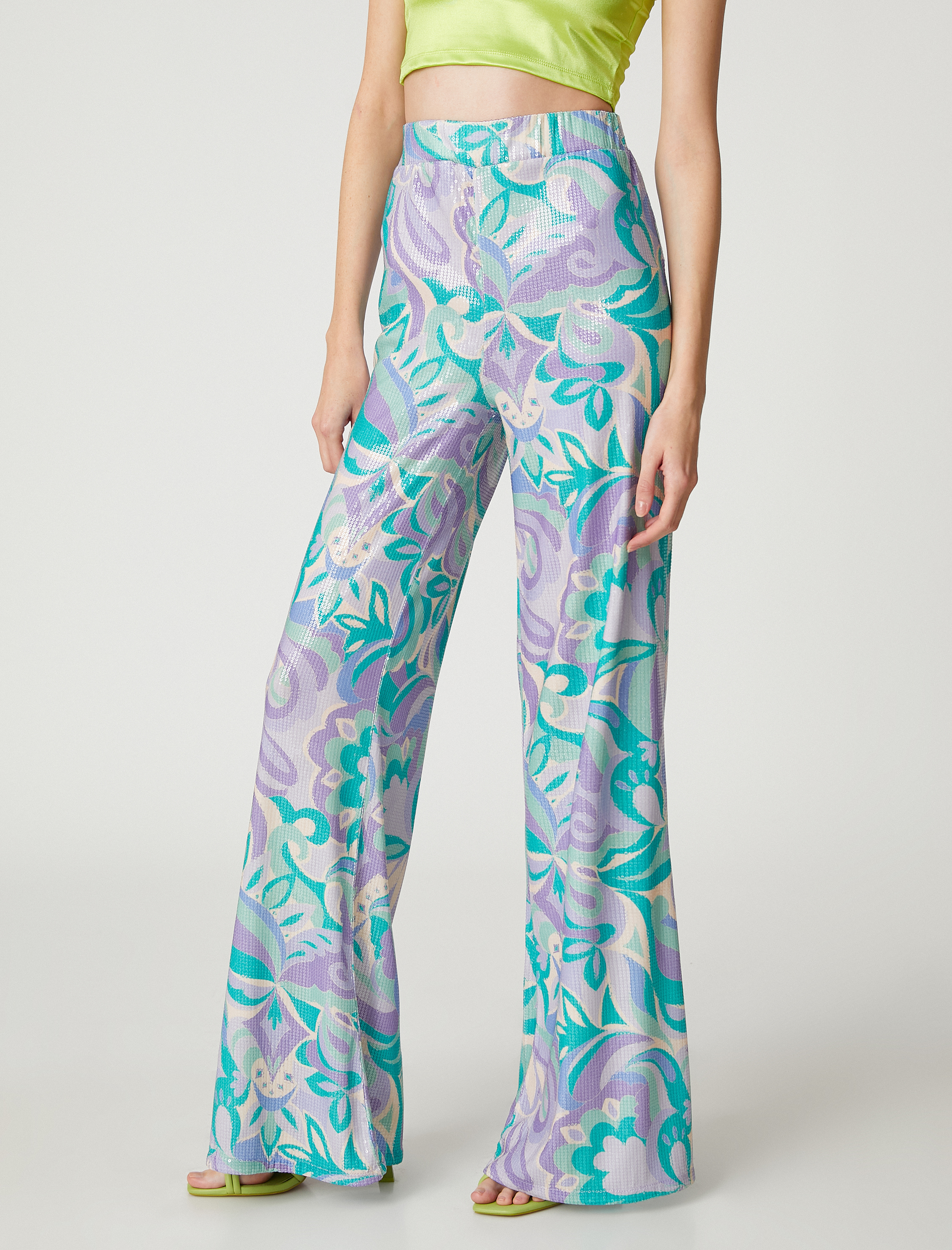   Payetli Abiye Pantolon Bol Paça Beli Lastikli